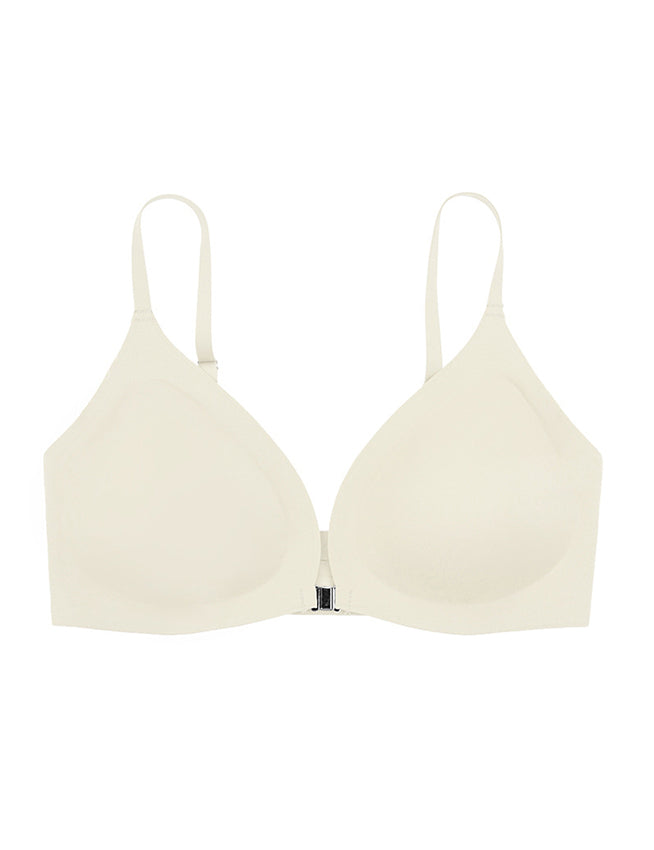 Beige Front Closure Removable Pads Women Seamless Bra