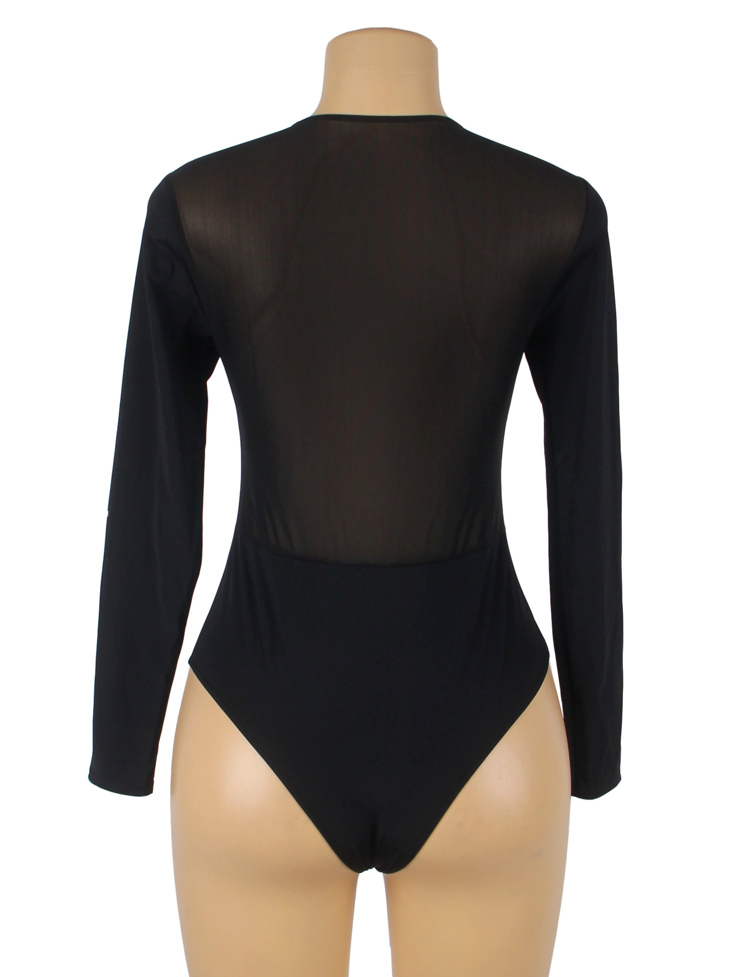 Hook Buckles Long Sleeve Slim Mesh Bodysuit