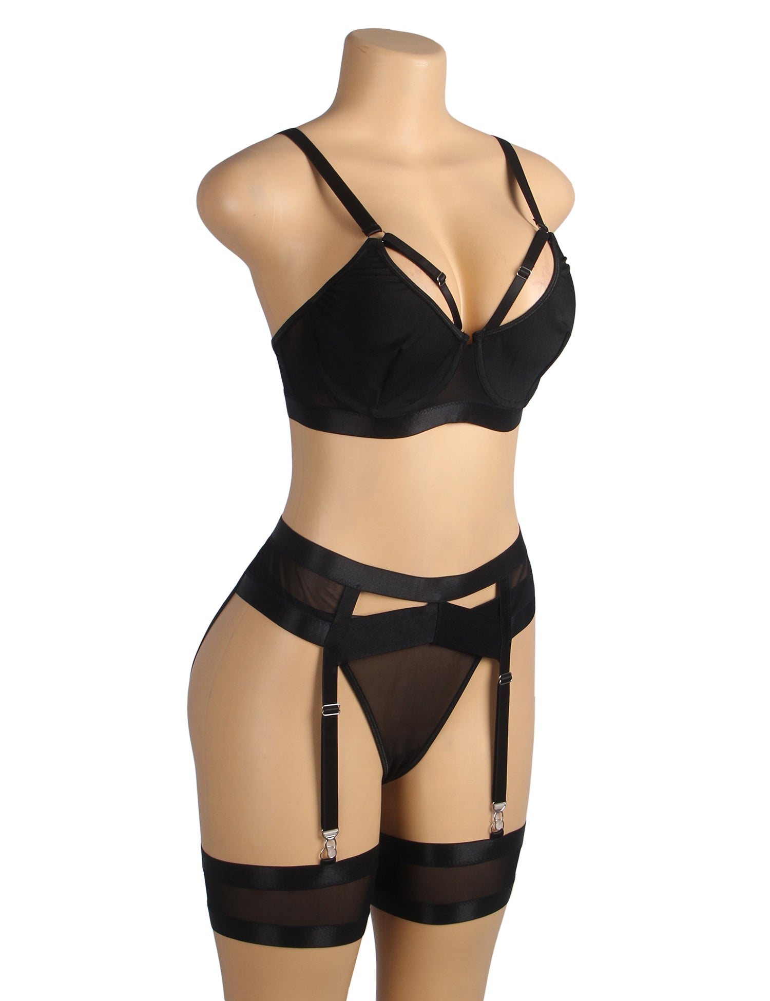 Black Bondage Garter Belt Bra Set