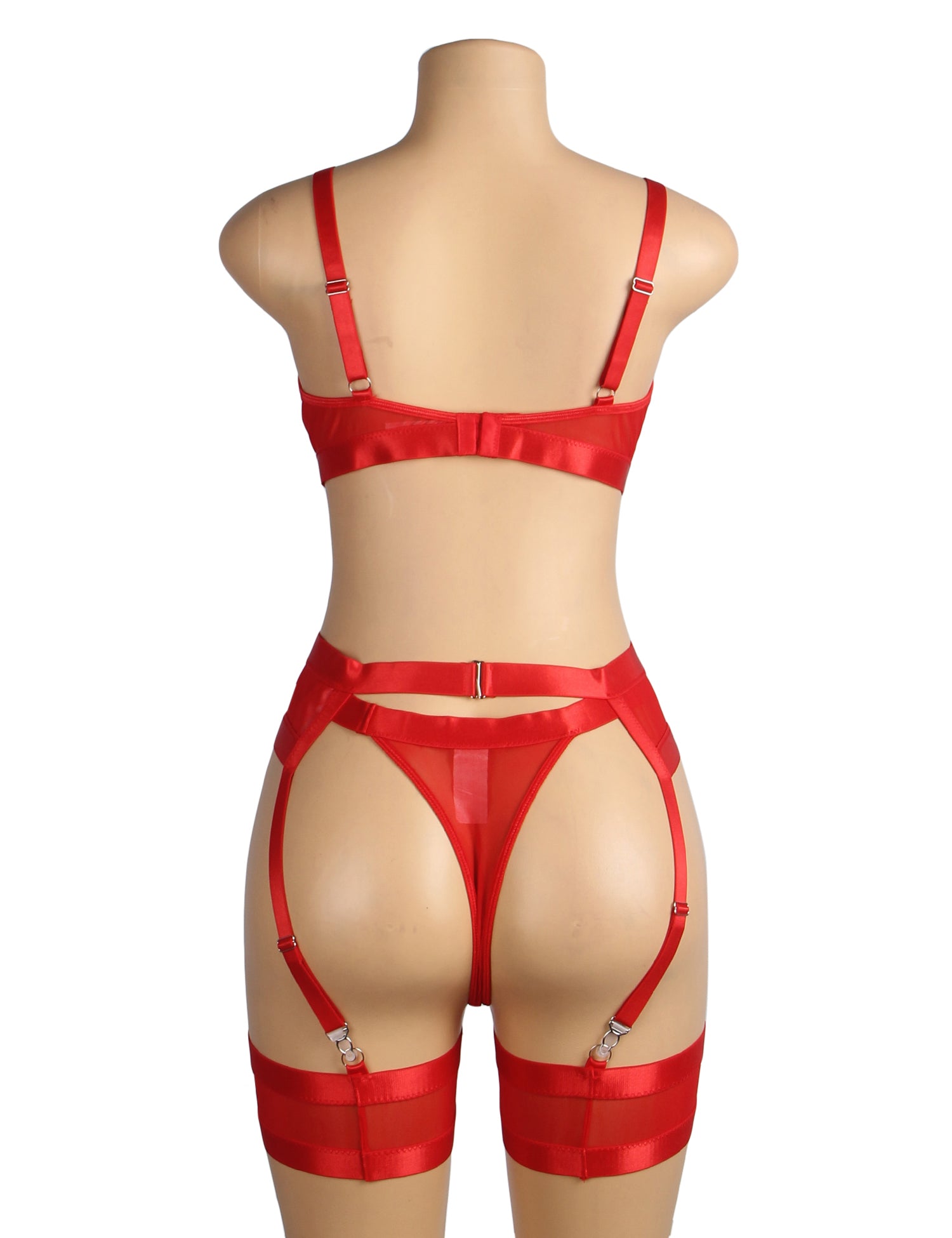 Red Bondage Garter Belt Bra Set