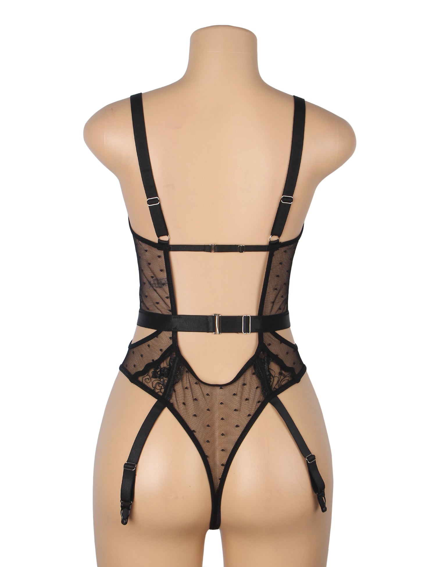 Black Sexy Embroidery Lace Hollow Suspender Bodysuit