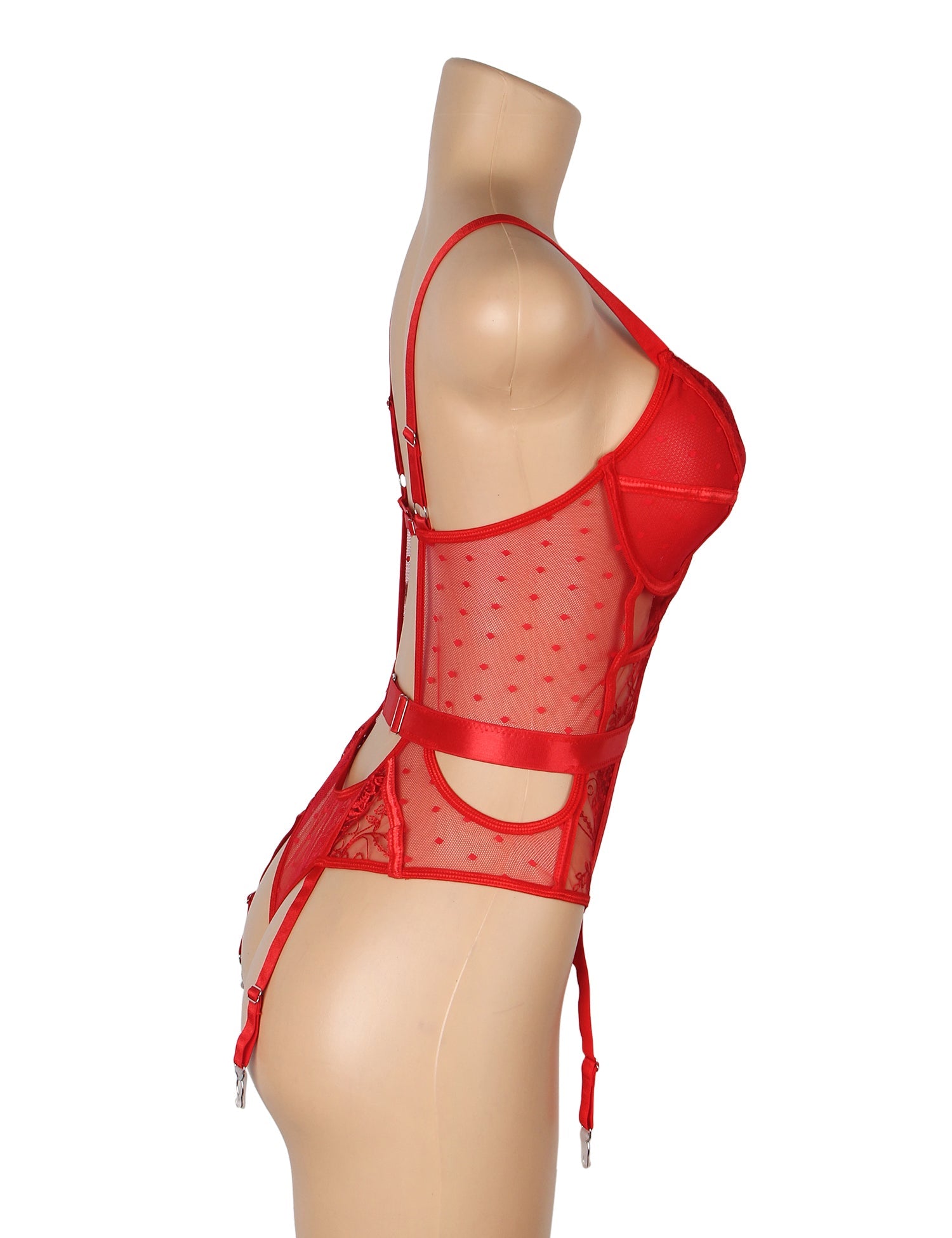 Red Sexy Embroidery Lace Hollow Suspender Bodysuit