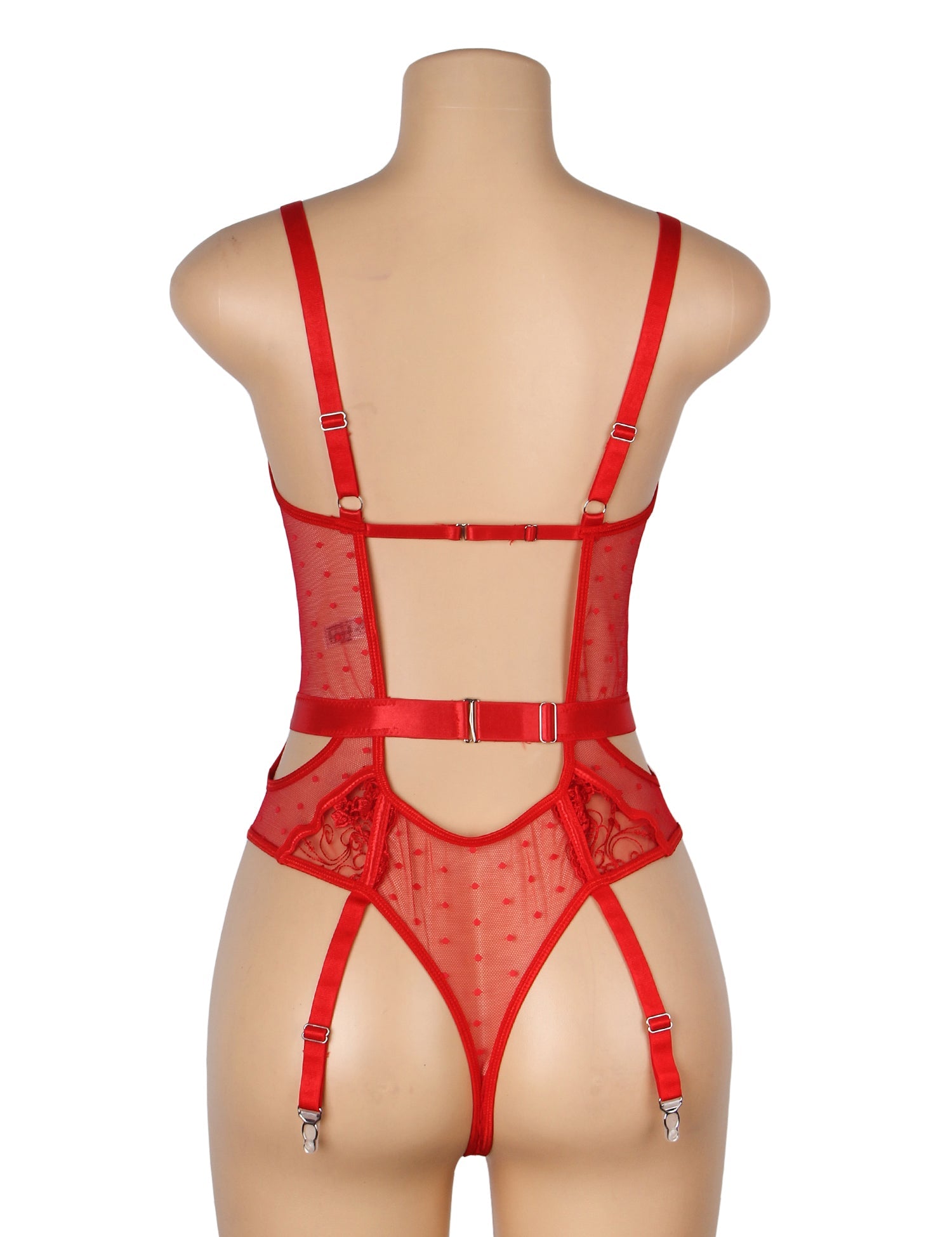 Red Sexy Embroidery Lace Hollow Suspender Bodysuit