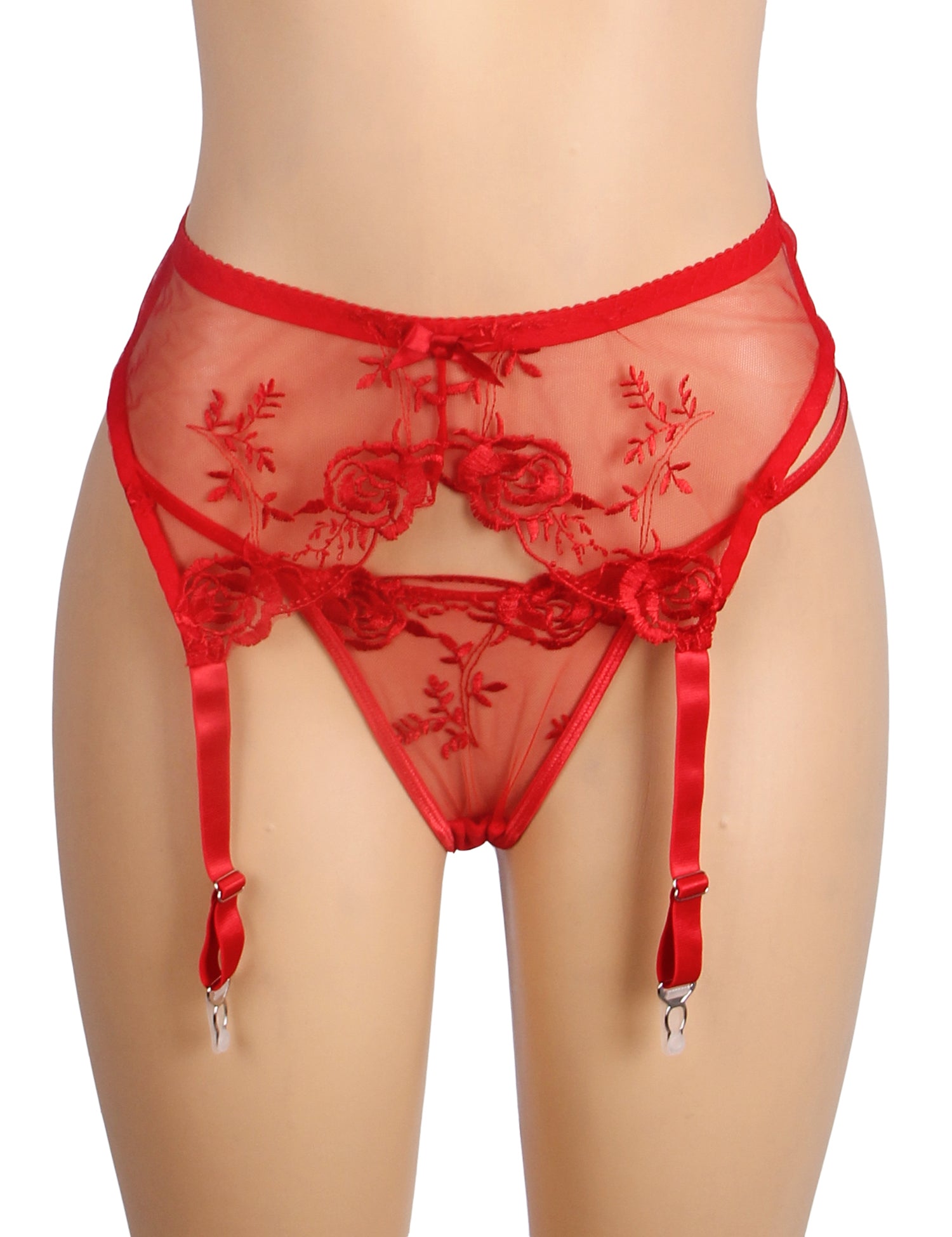 Red Sexy Embroidery Lace Garter Panty