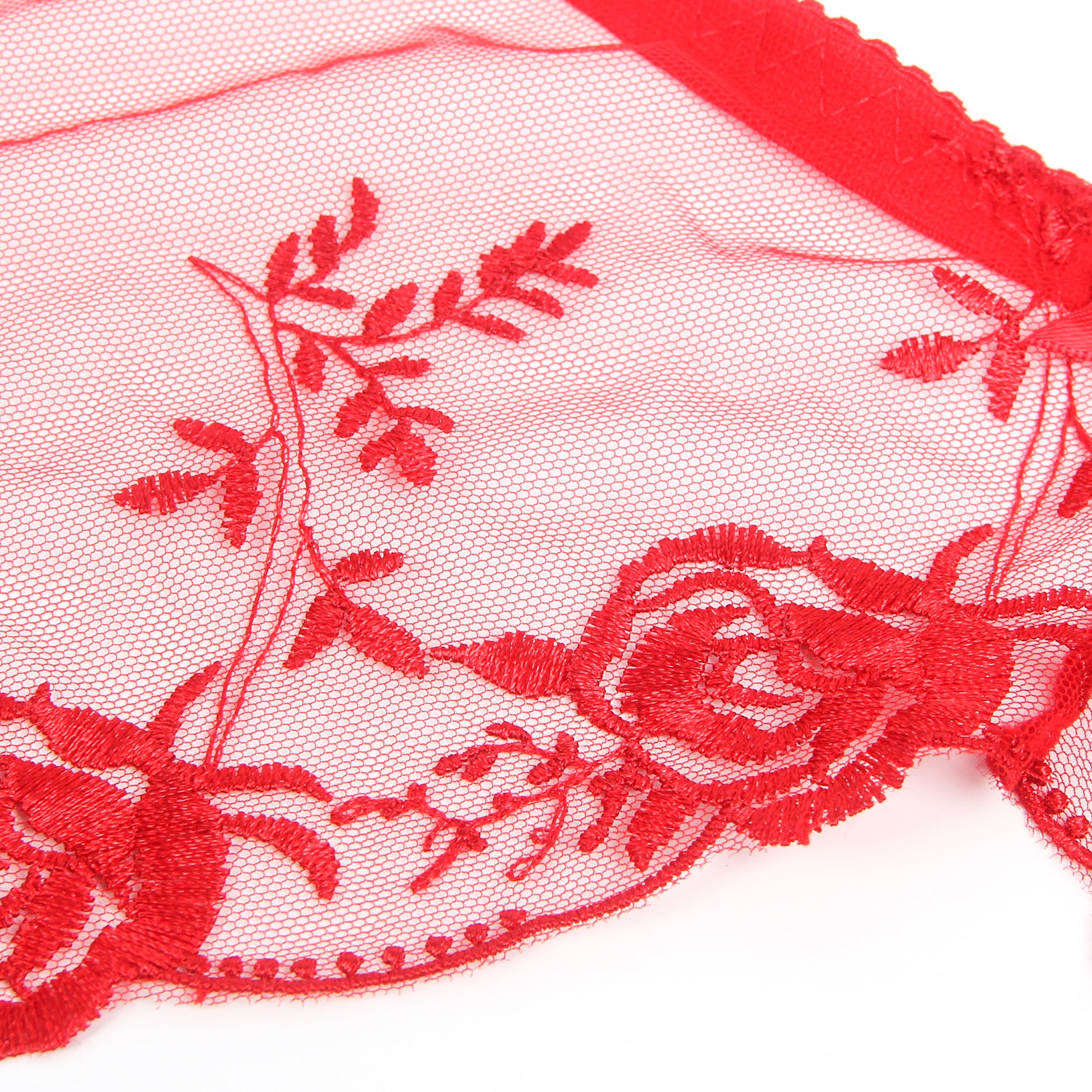 Red Sexy Embroidery Lace Garter Panty
