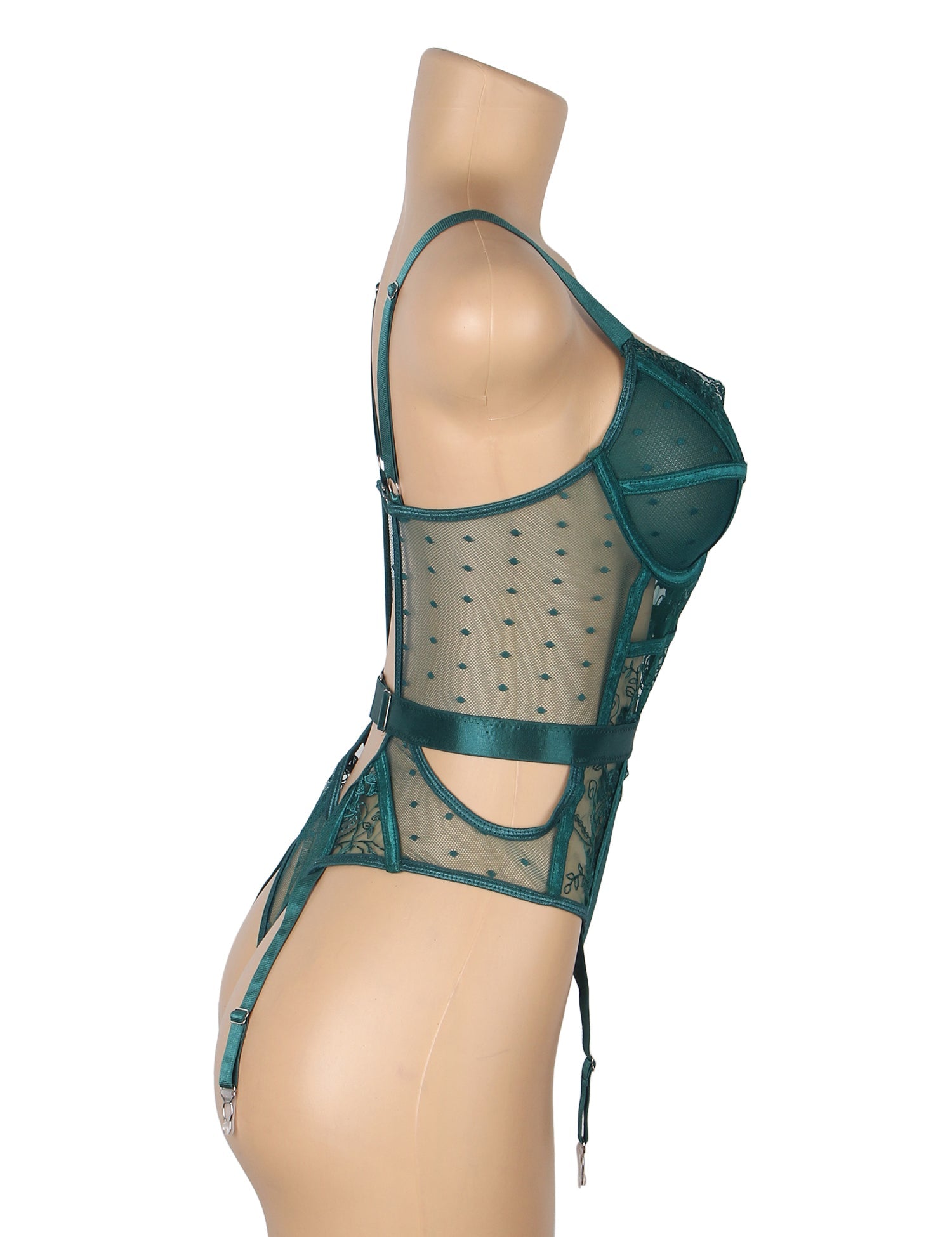 Green Sexy Embroidery Lace Hollow Suspender Bodysuit