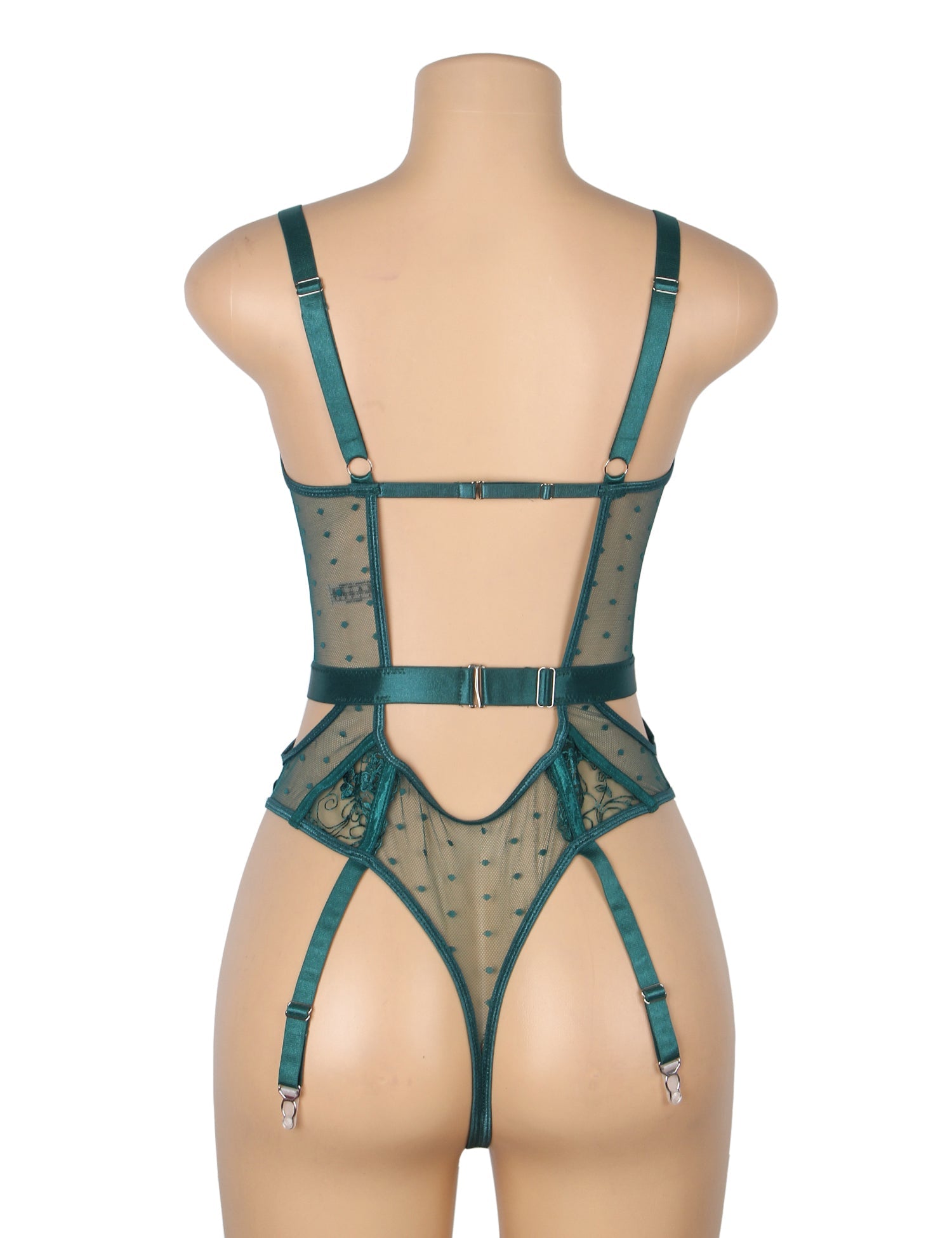 Green Sexy Embroidery Lace Hollow Suspender Bodysuit