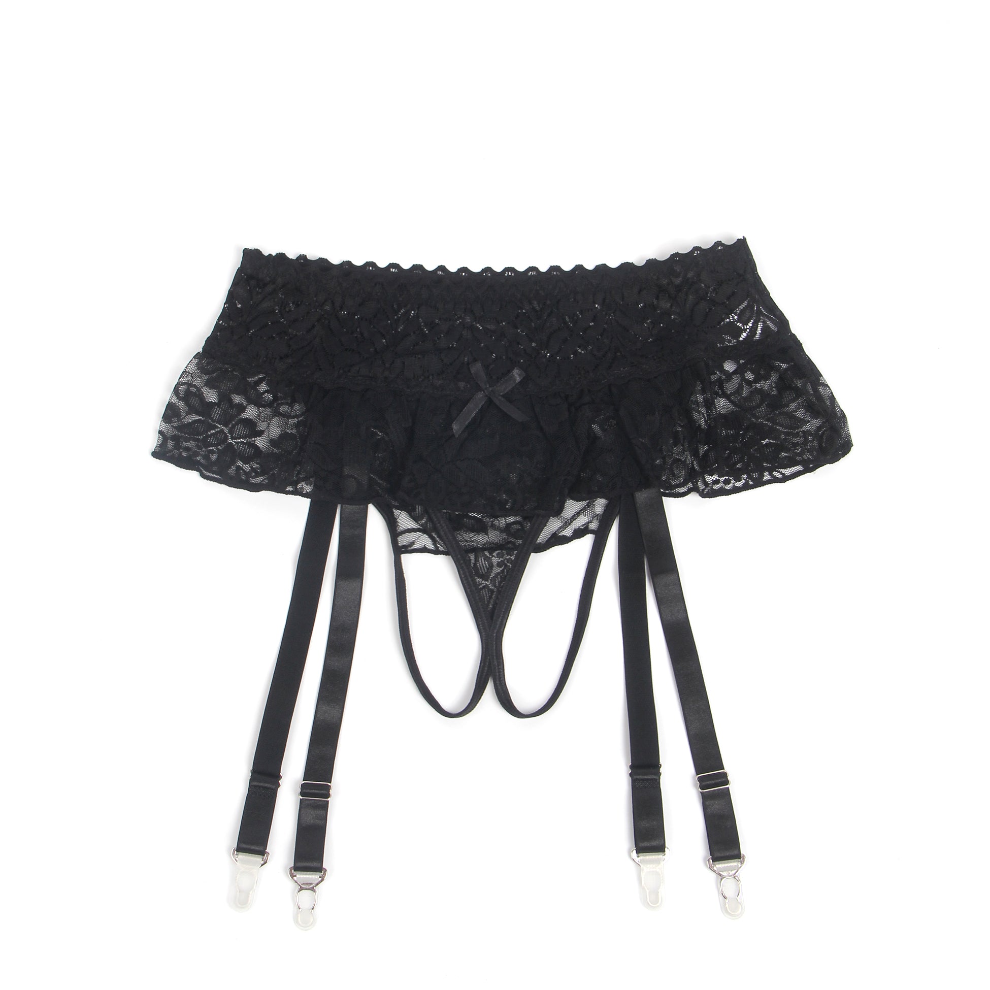 Black Sexy Lace Garter Panty With Metal Buckles