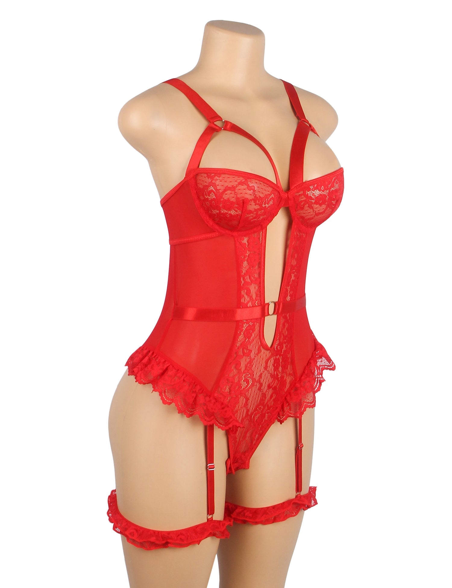 Red Sexy Slim Lace Garter Leg Ring Teddy