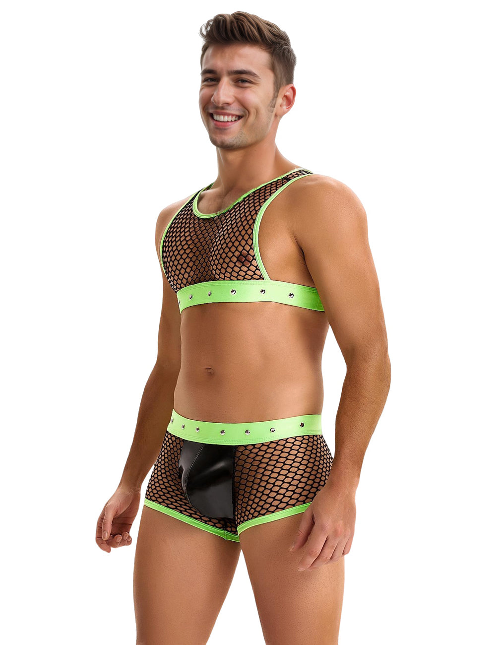 Green Men Sexy Fishnet See Through Lingerie Set