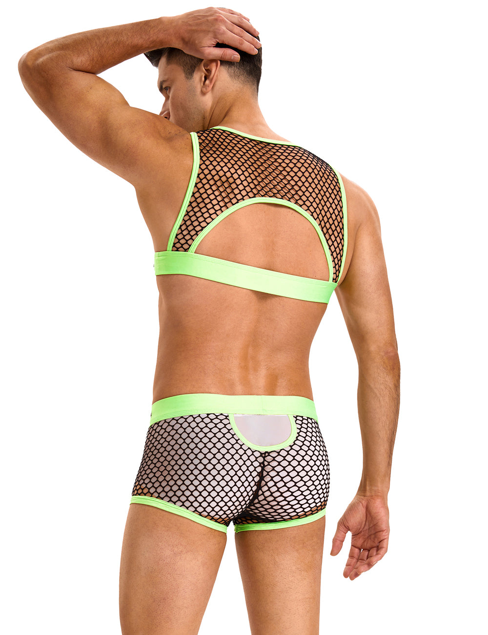 Green Men Sexy Fishnet See Through Lingerie Set