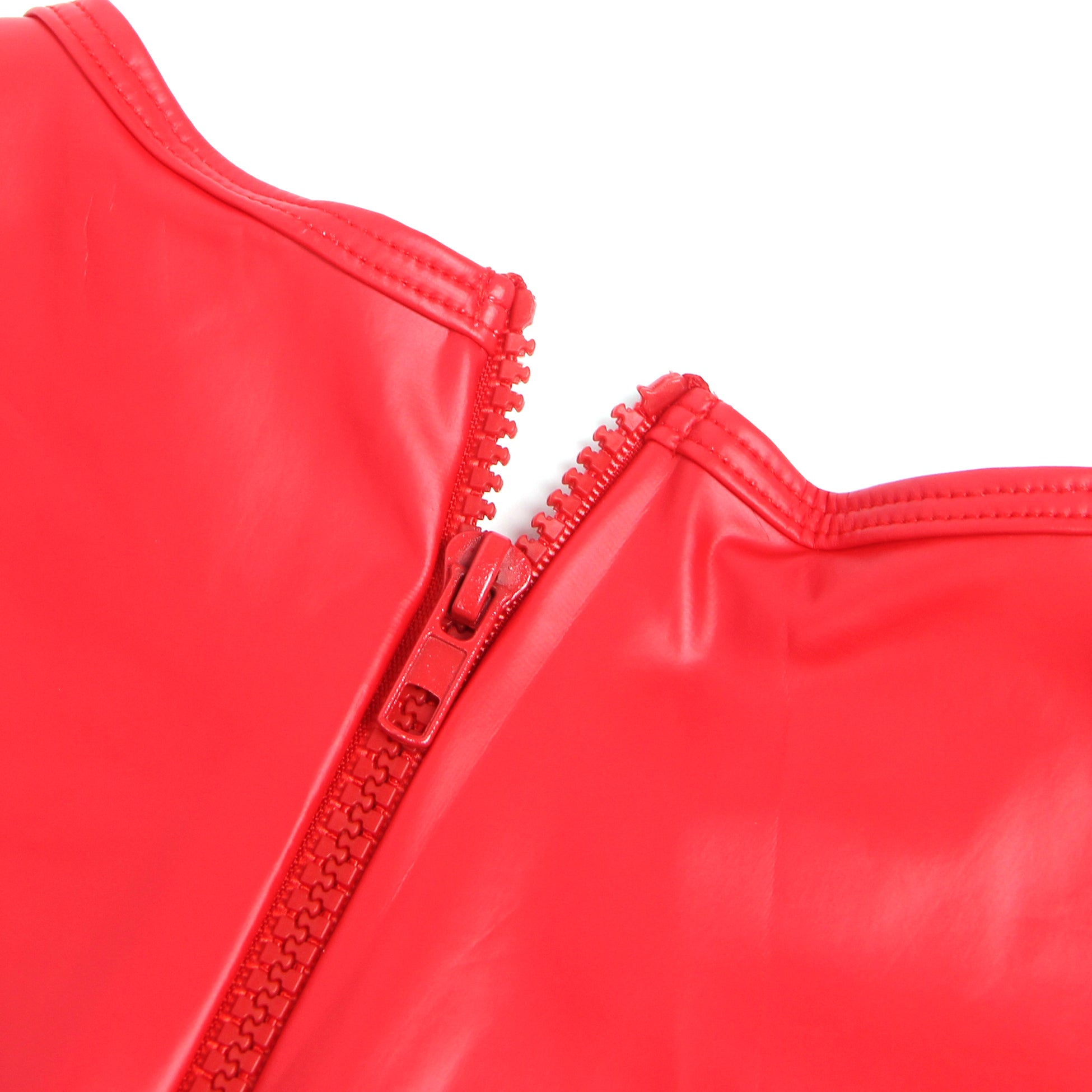 Red Sexy PU Leather Sleeveless Open Bust bodysuit