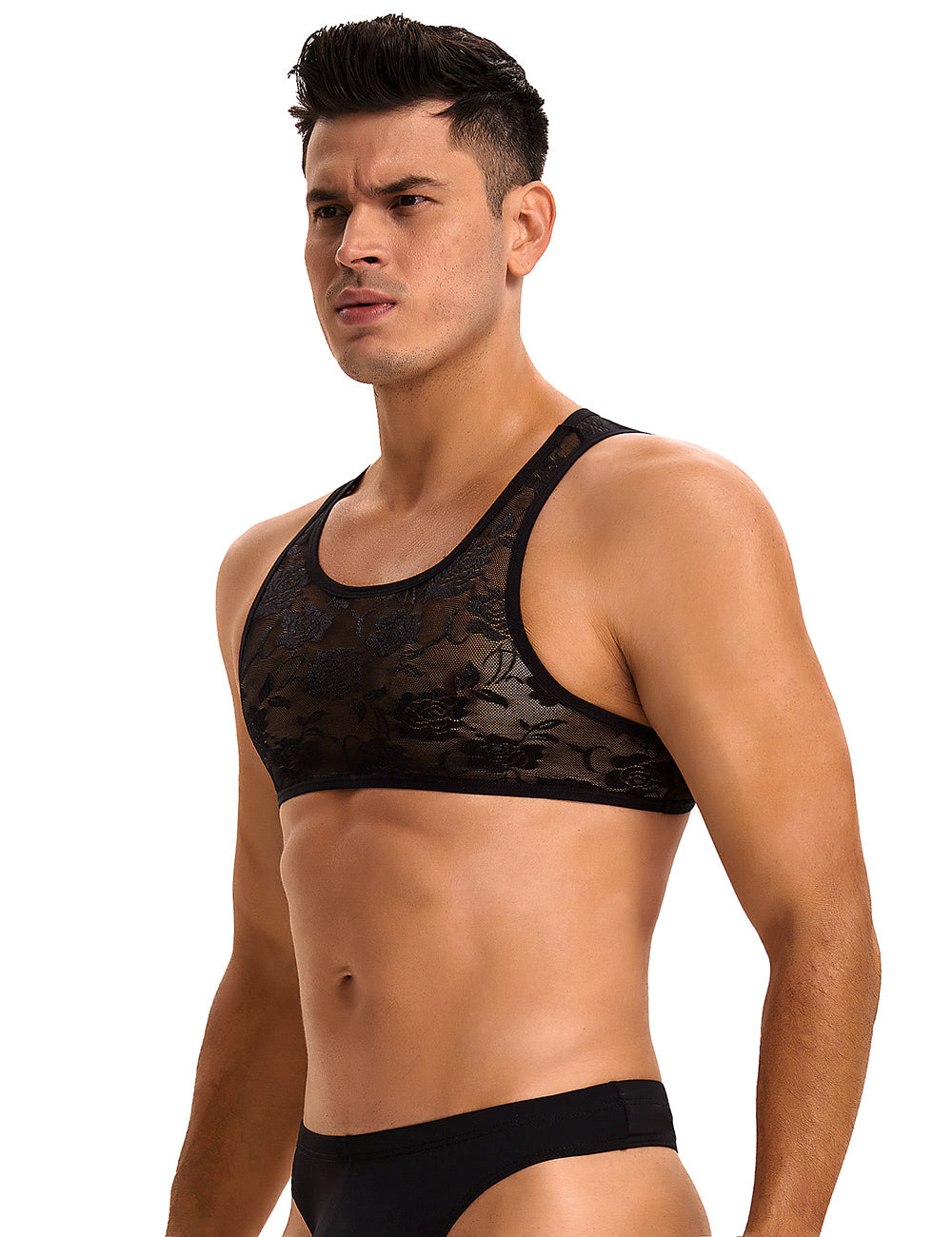 Black Men Sexy Lace Lingerie Top