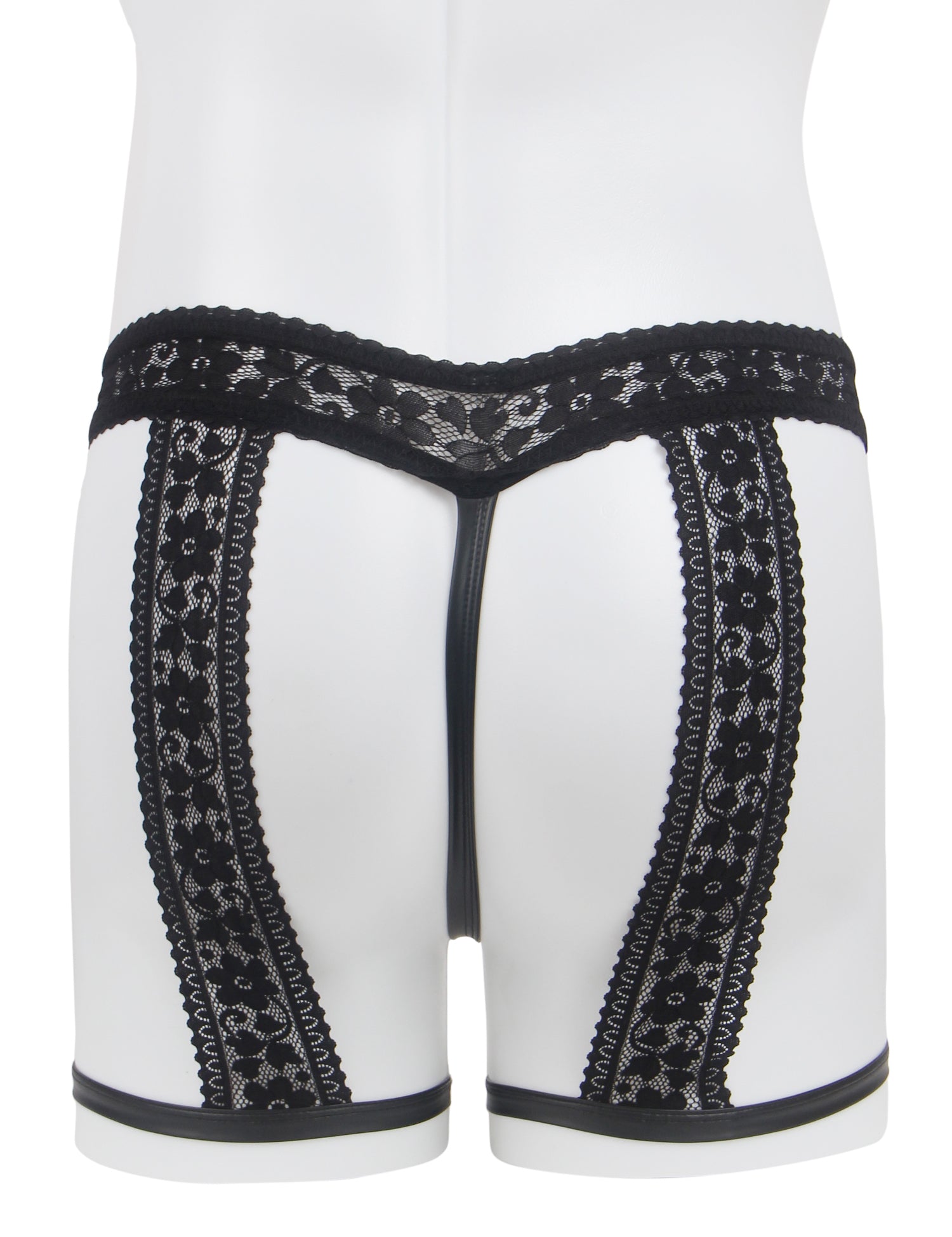 Black Sexy Lace Imitation Leather Men Underwear
