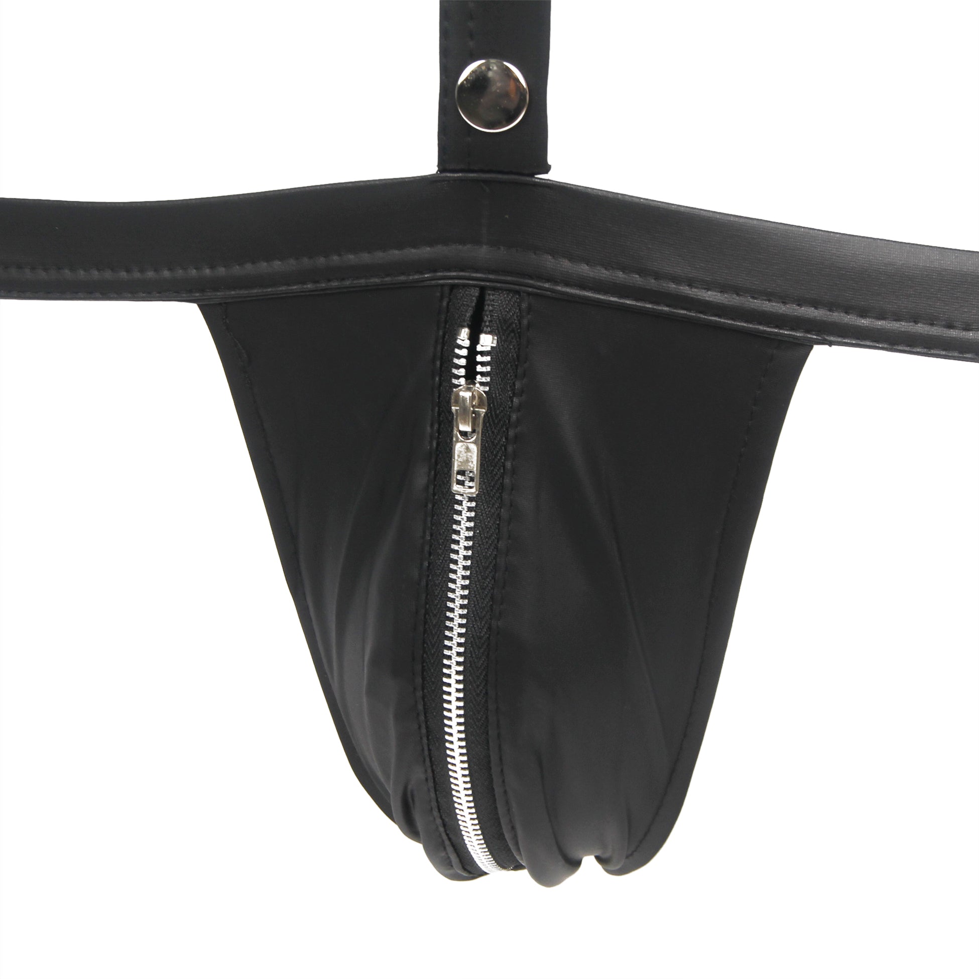 Black Sexy Faux Leather Harness Zipper Men Bodysuit Lingerie