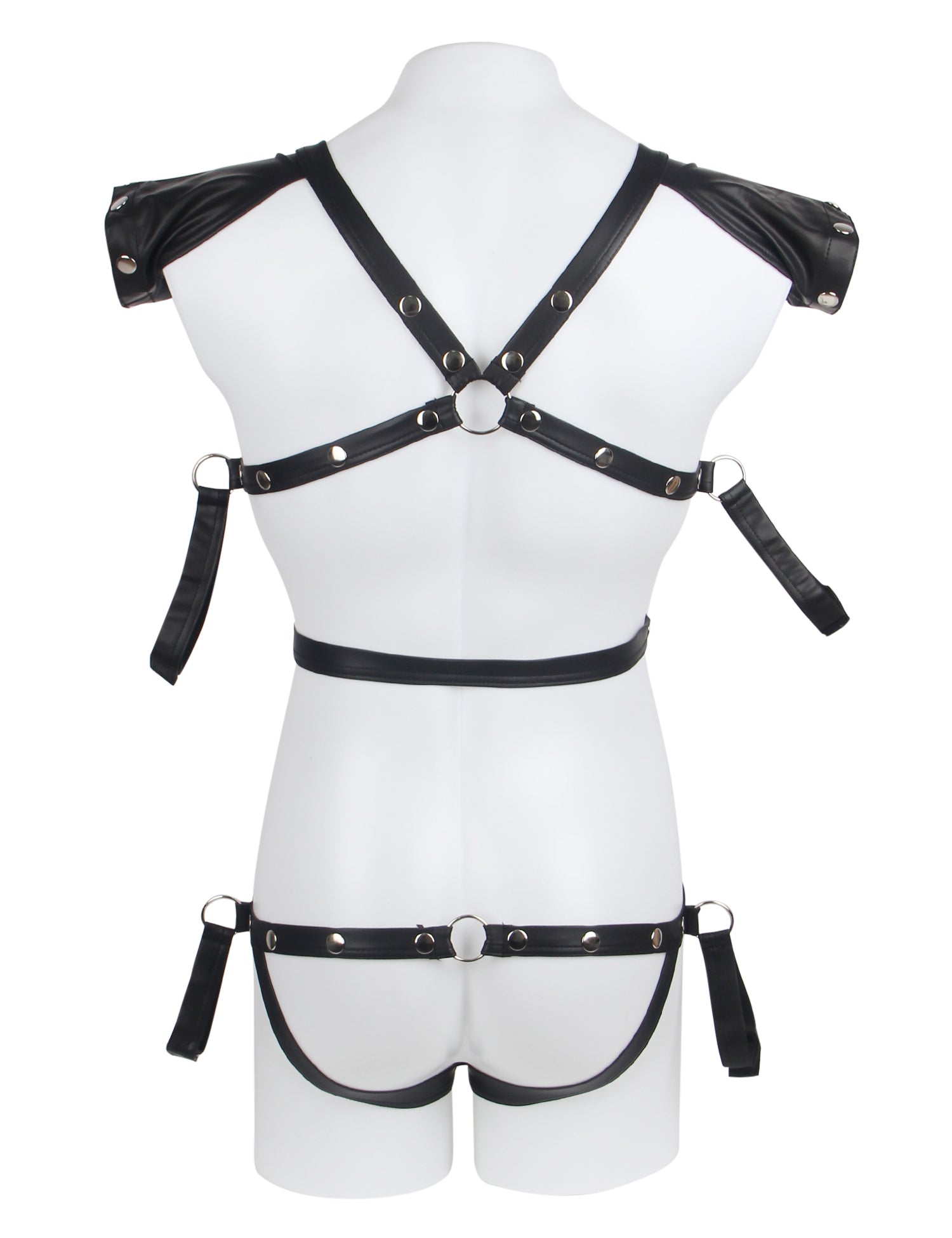 Black Sexy Faux Leather Harness Zipper Men Bodysuit Lingerie