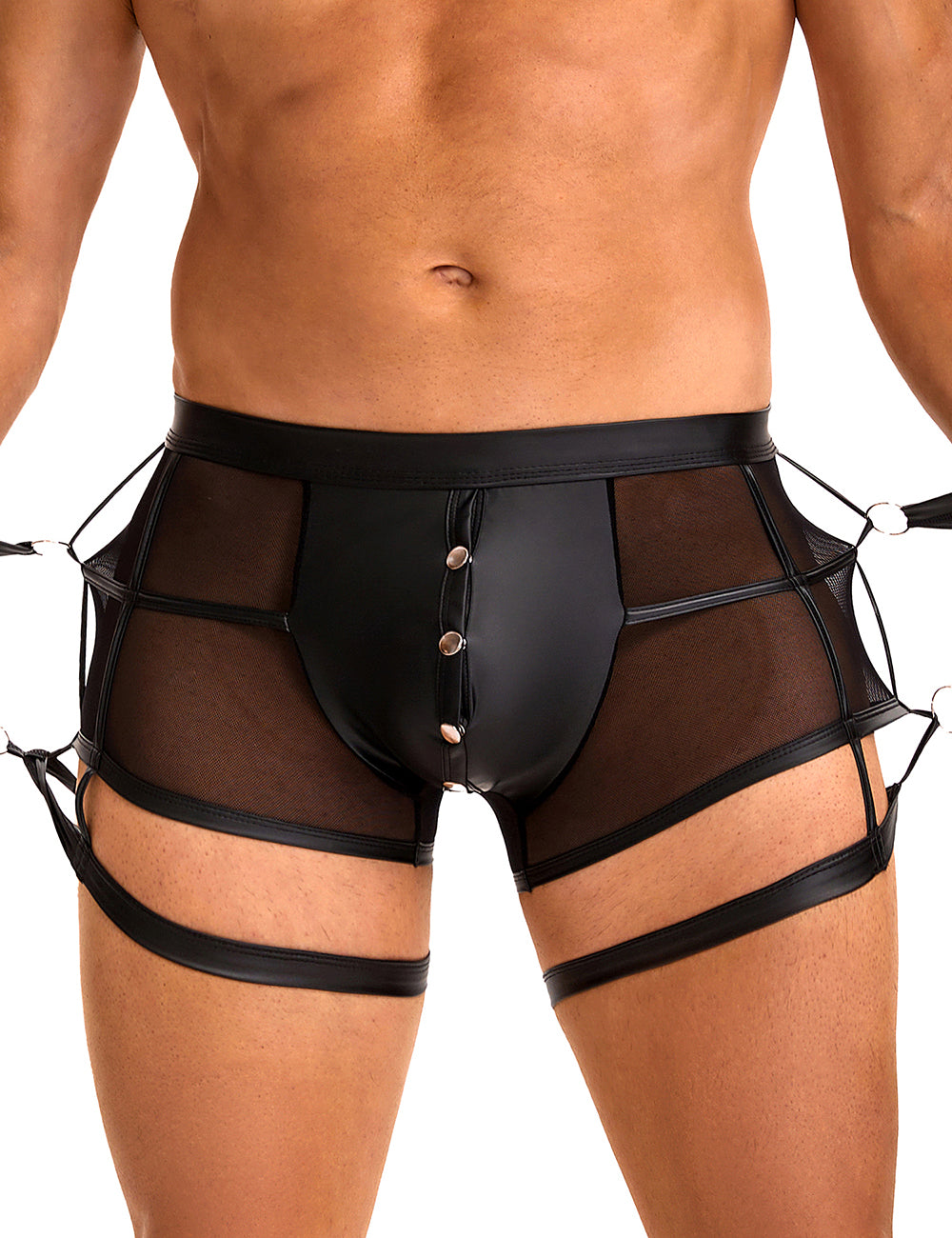 Black Sexy PU Leather See Through Men Briefs