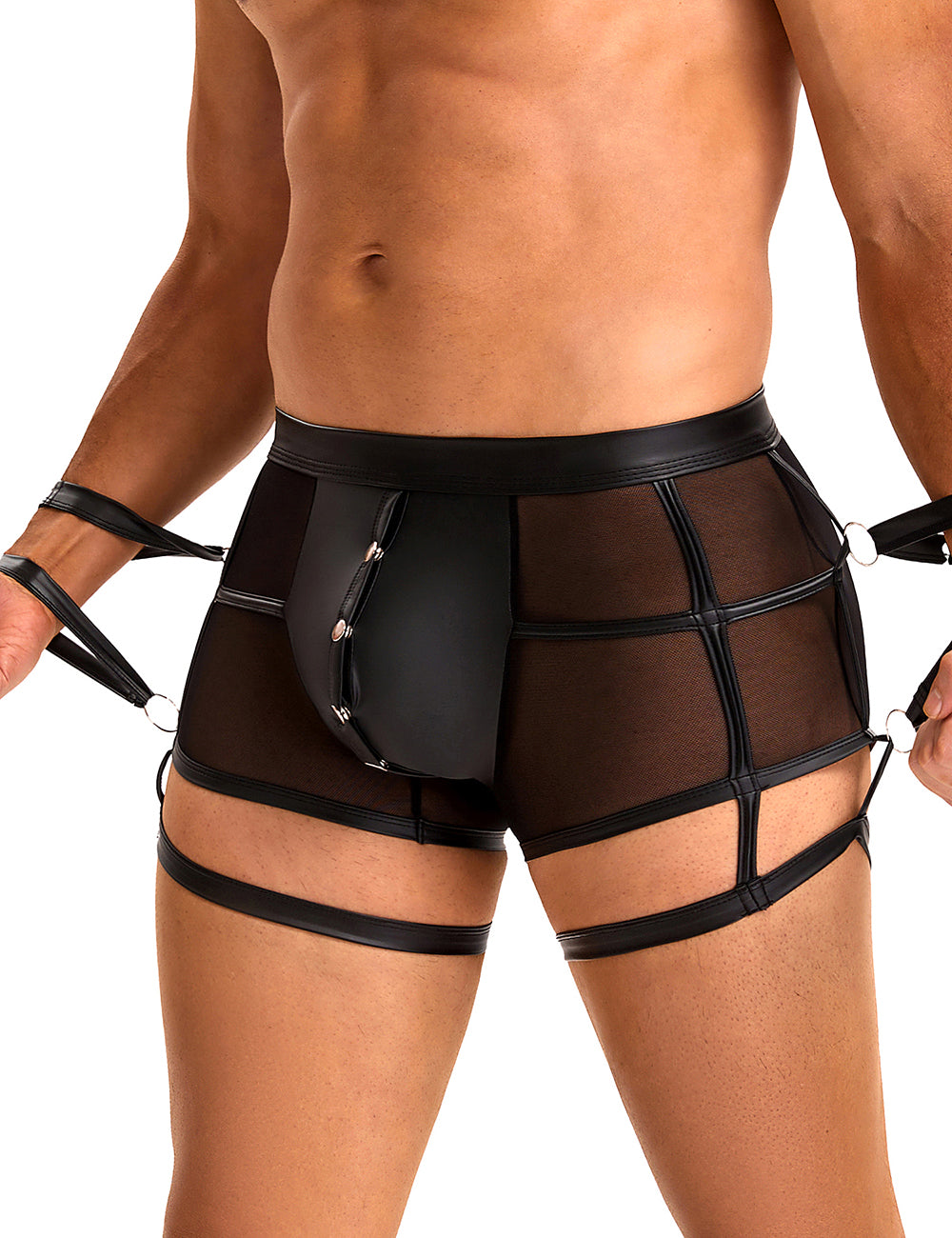 Black Sexy PU Leather See Through Men Briefs