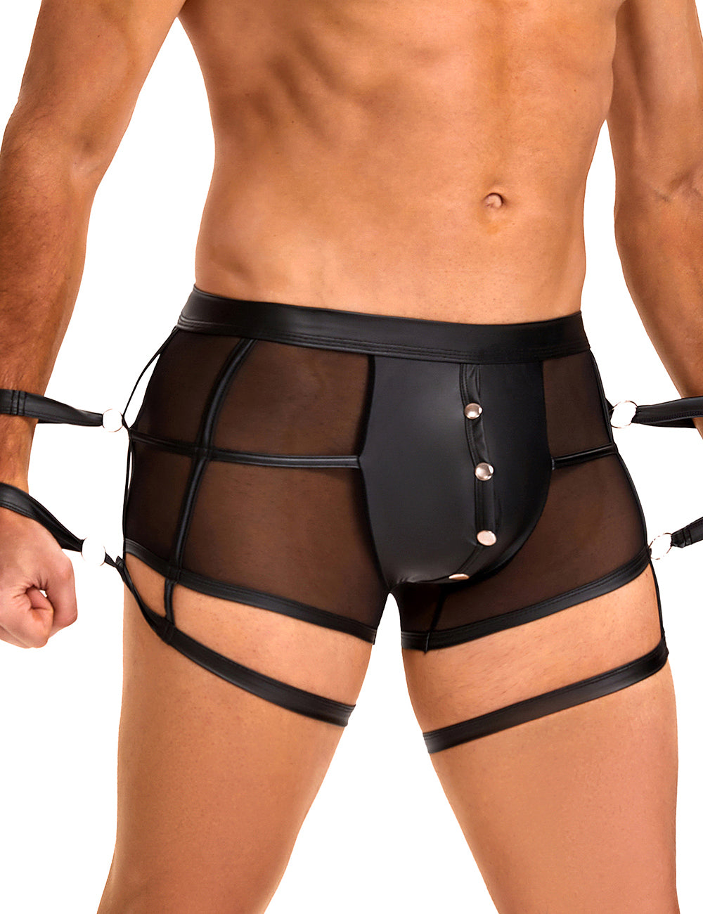 Black Sexy PU Leather See Through Men Briefs
