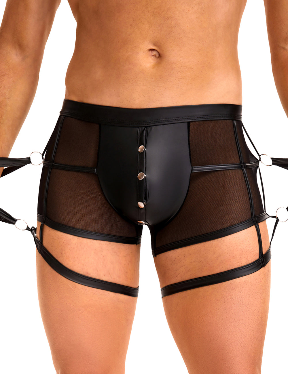 Black Sexy PU Leather See Through Men Briefs