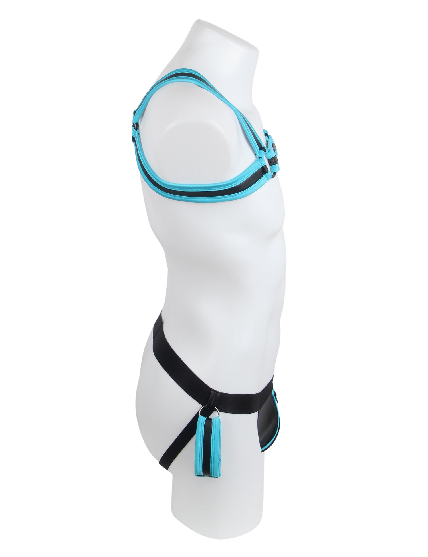 Blue Men Sexy PU Leather Harness Zipper Underwear Set