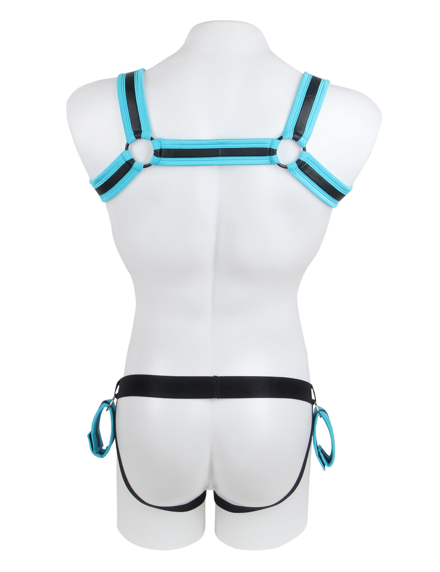 Blue Men Sexy PU Leather Harness Zipper Underwear Set
