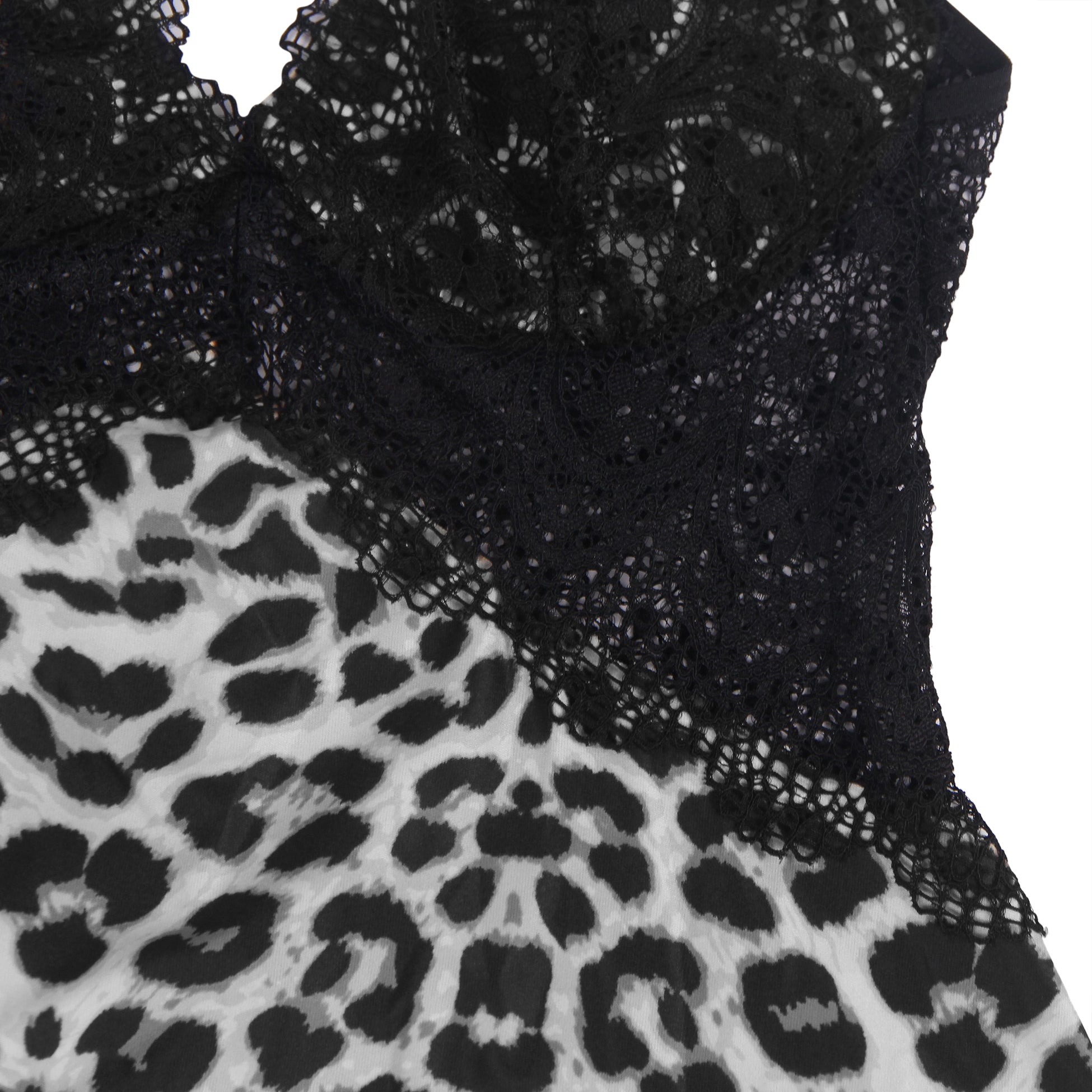 V Neck Leopard Print Lace Stitching Strap with Flower Babydoll