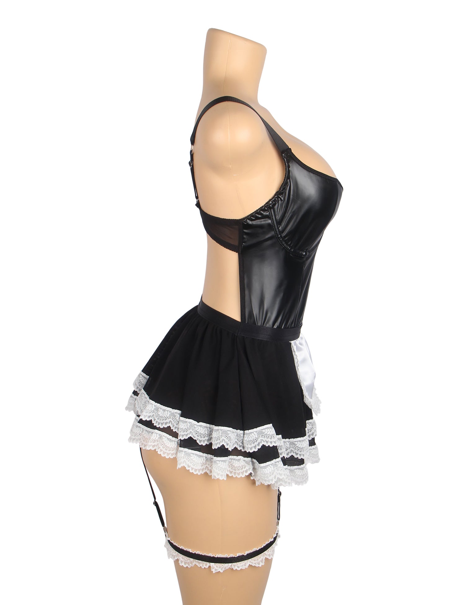 Black Sexy PU Leather Mesh Maid Costume