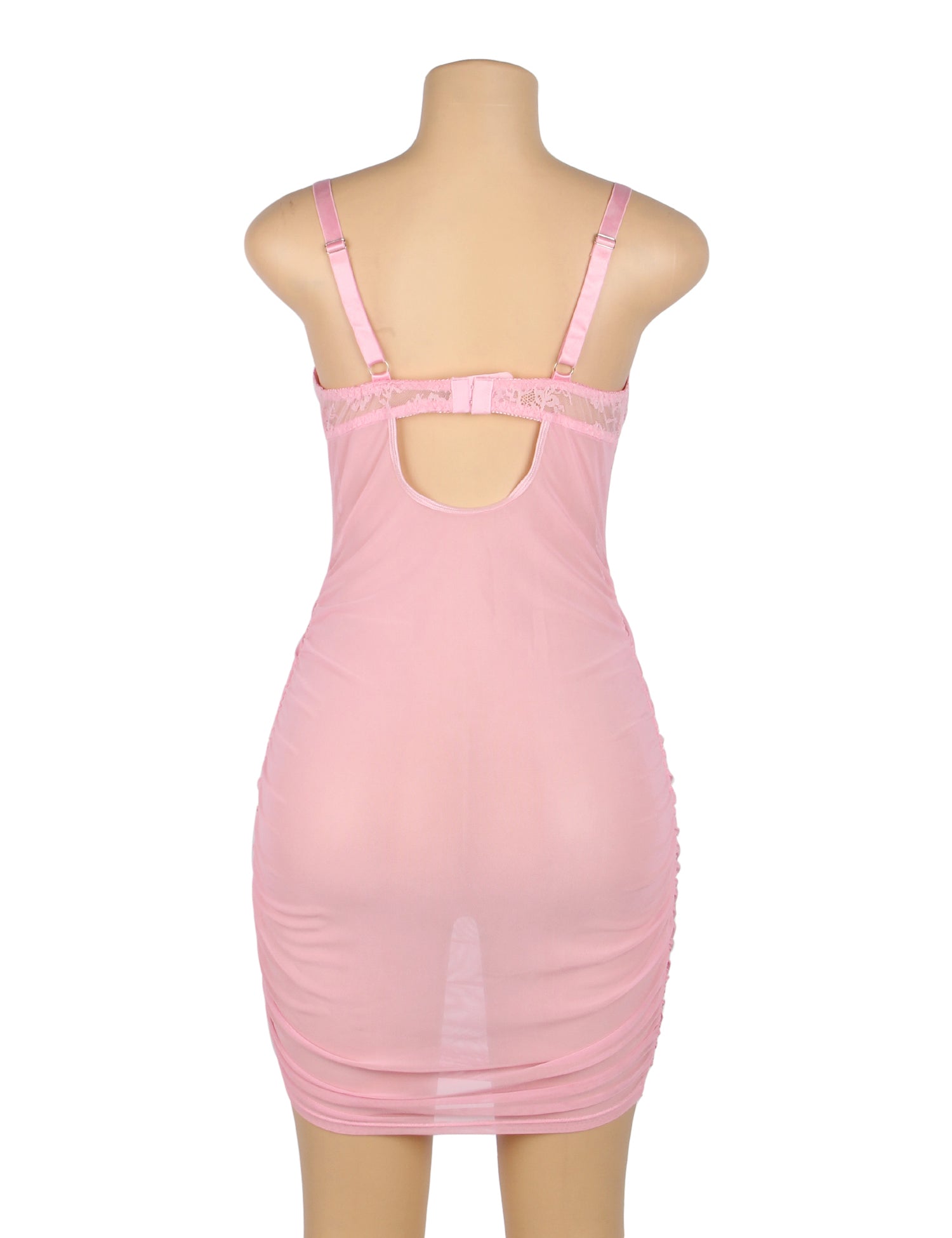 Pink Lace Mesh Sexy Push Up Suspenders Nightdress