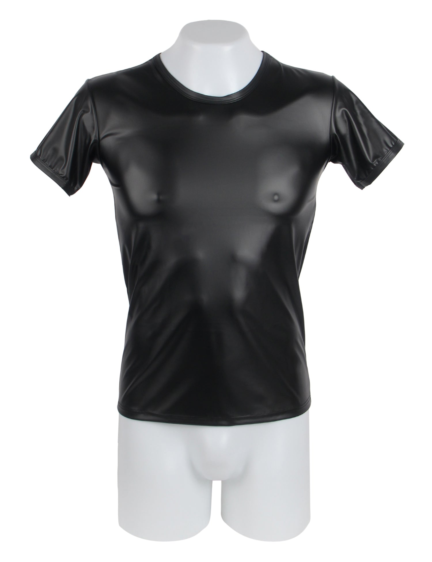 Black Men PU Leather Short Sleeves T-Shirt Top