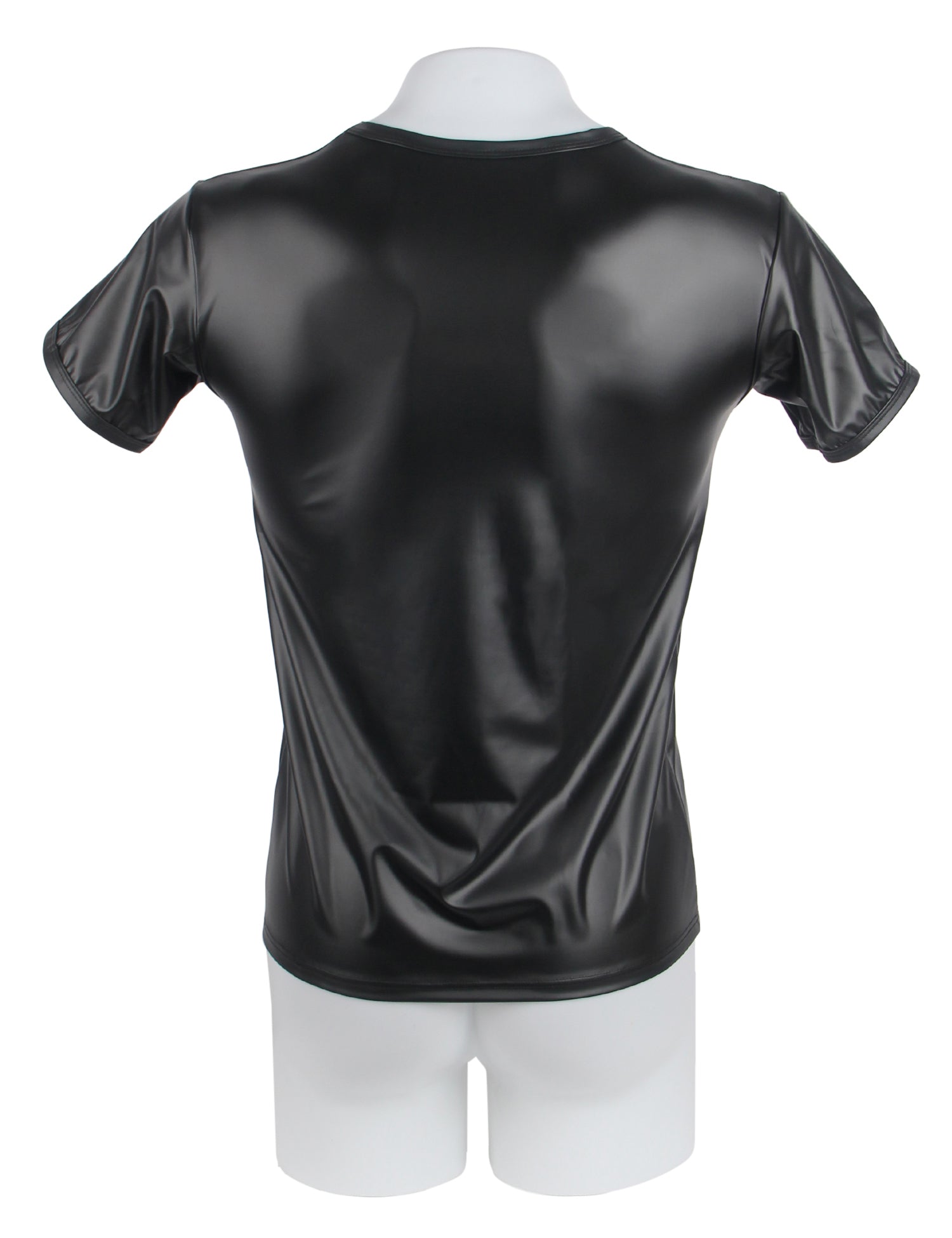 Black Men PU Leather Short Sleeves T-Shirt Top
