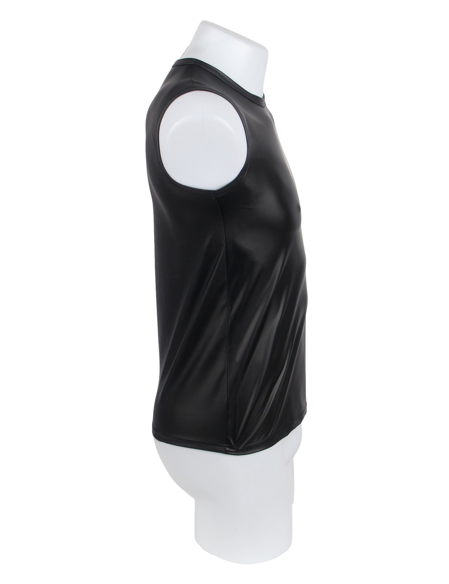 Black Men PU Leather Sleeveless T-Shirt Top
