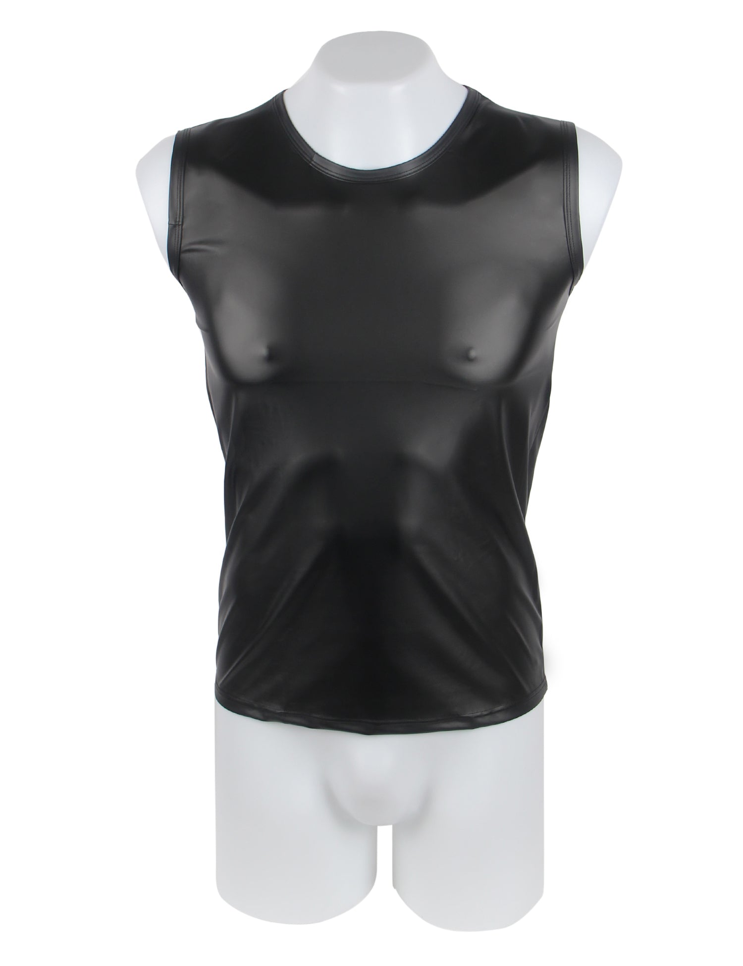 Black Men PU Leather Sleeveless T-Shirt Top