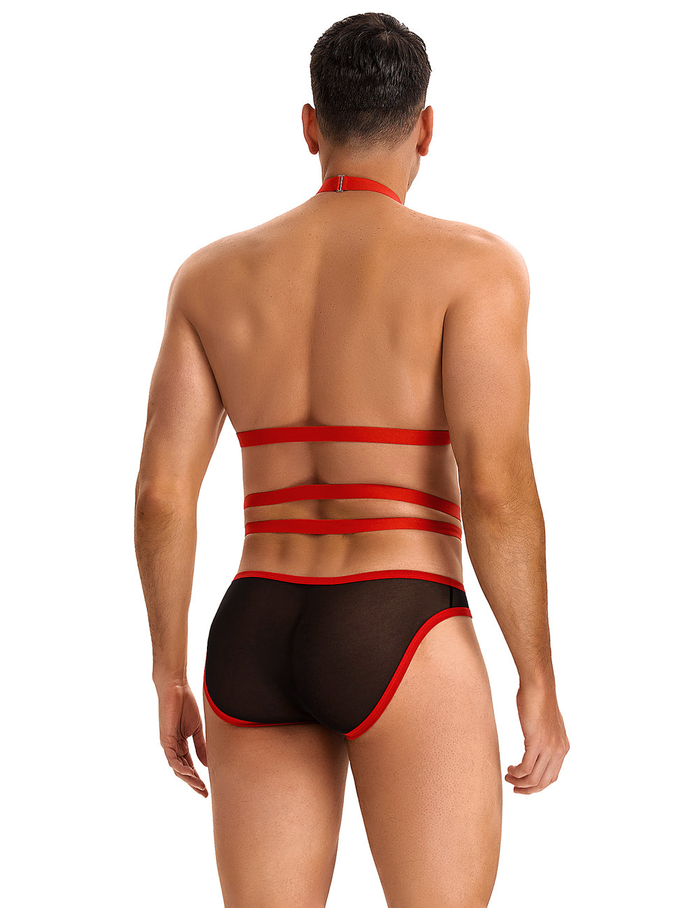 Red Men Sexy Harness Halter Bodysuit