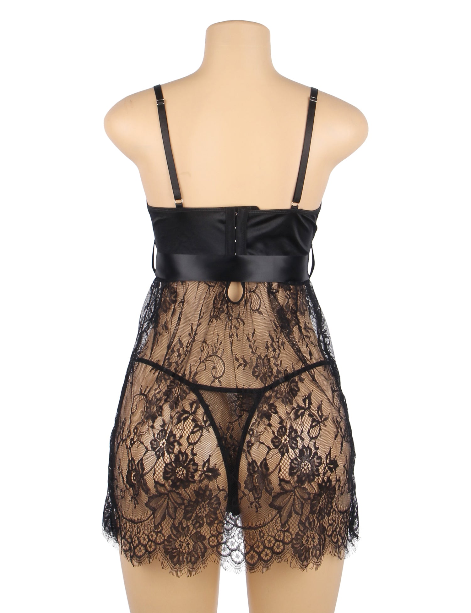 Black Eyelash Lace Sexy Push Up Suspenders Nightdress