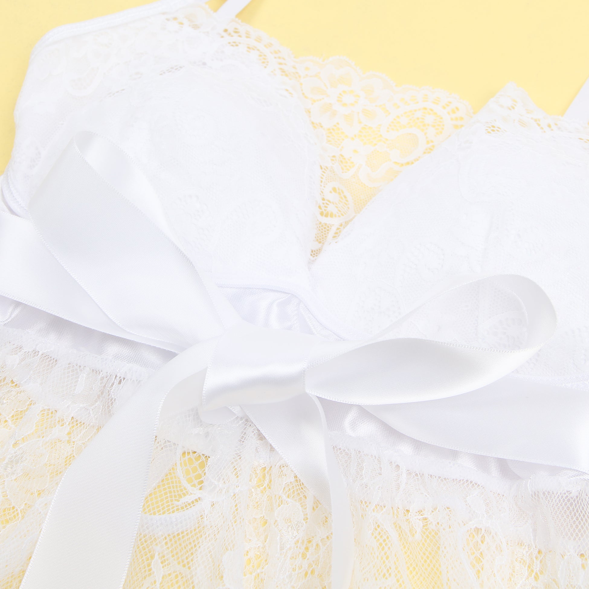 White Eyelash Lace Sexy Push Up Suspenders Nightdress