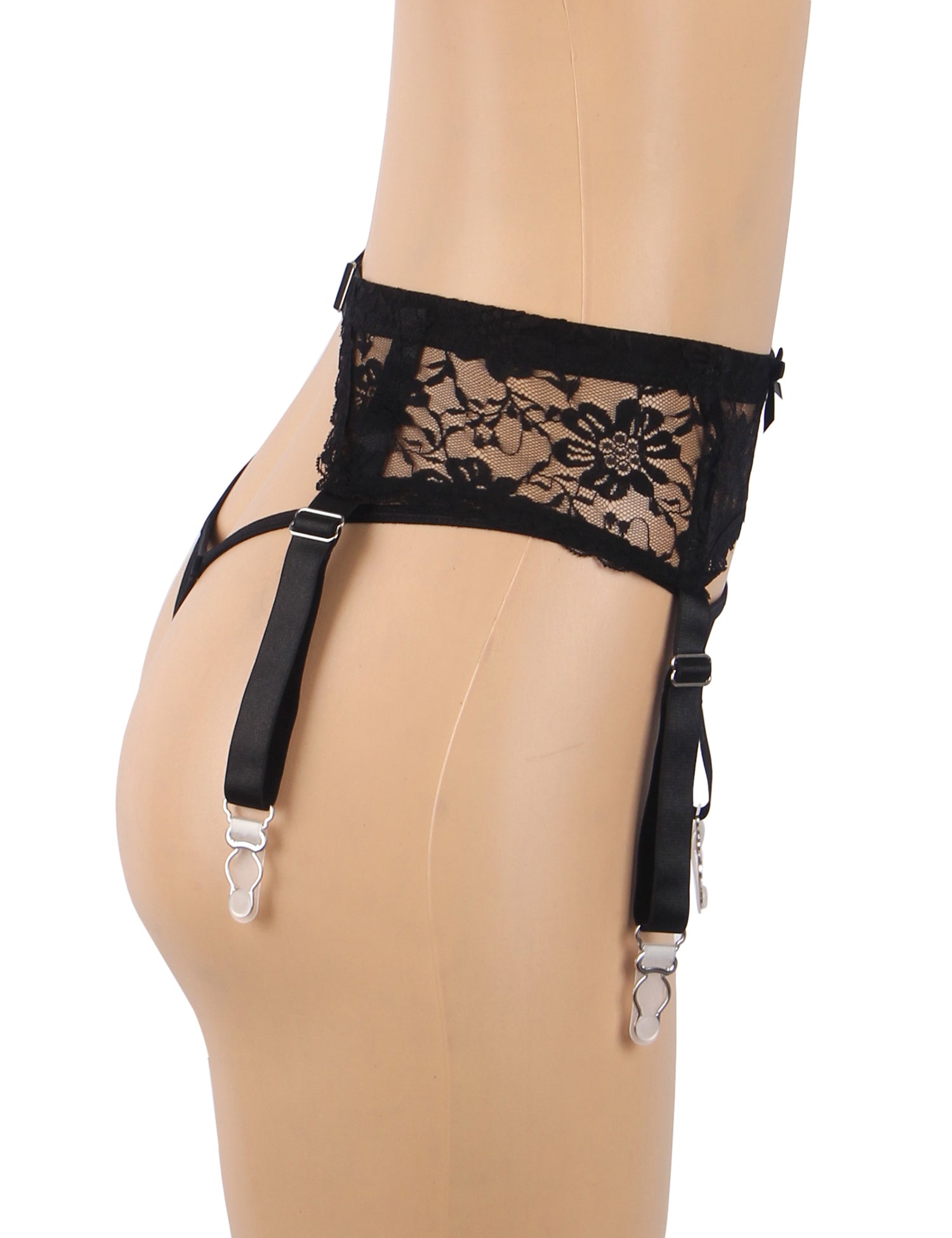 Black Sexy Lace Metal Clips Garter Panty