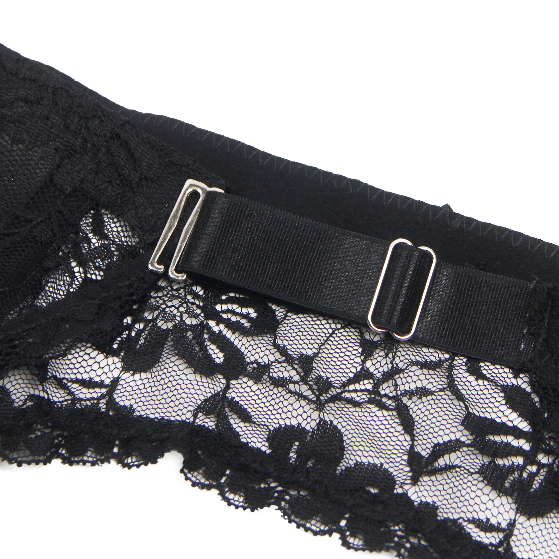 Black Sexy Lace Metal Clips Garter Panty