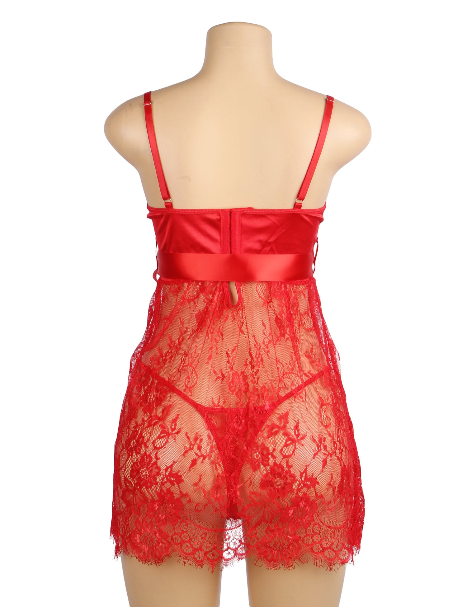 Red Eyelash Lace Sexy Push Up Suspenders Nightdress