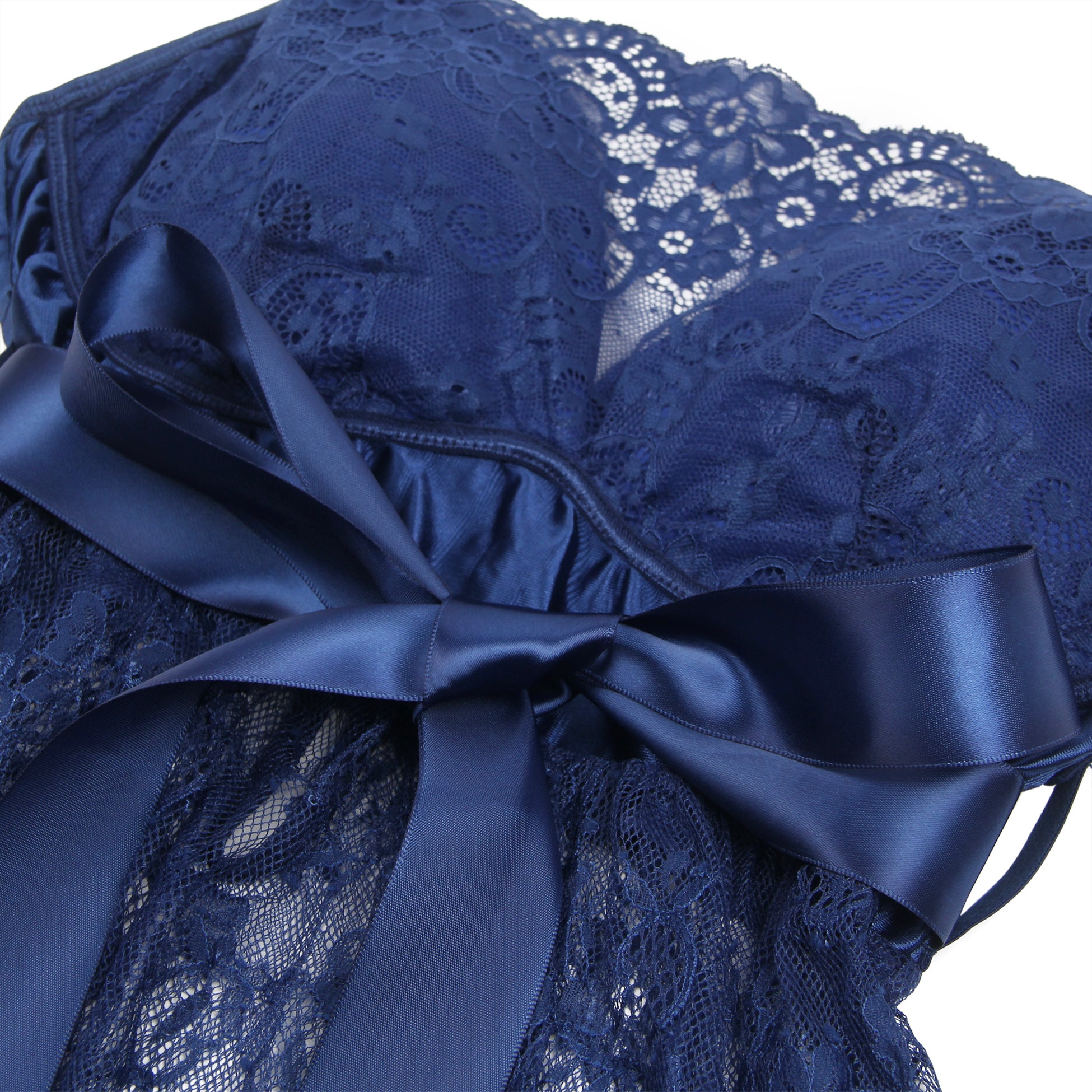 Blue Eyelash Lace Sexy Push Up Suspenders Nightdress