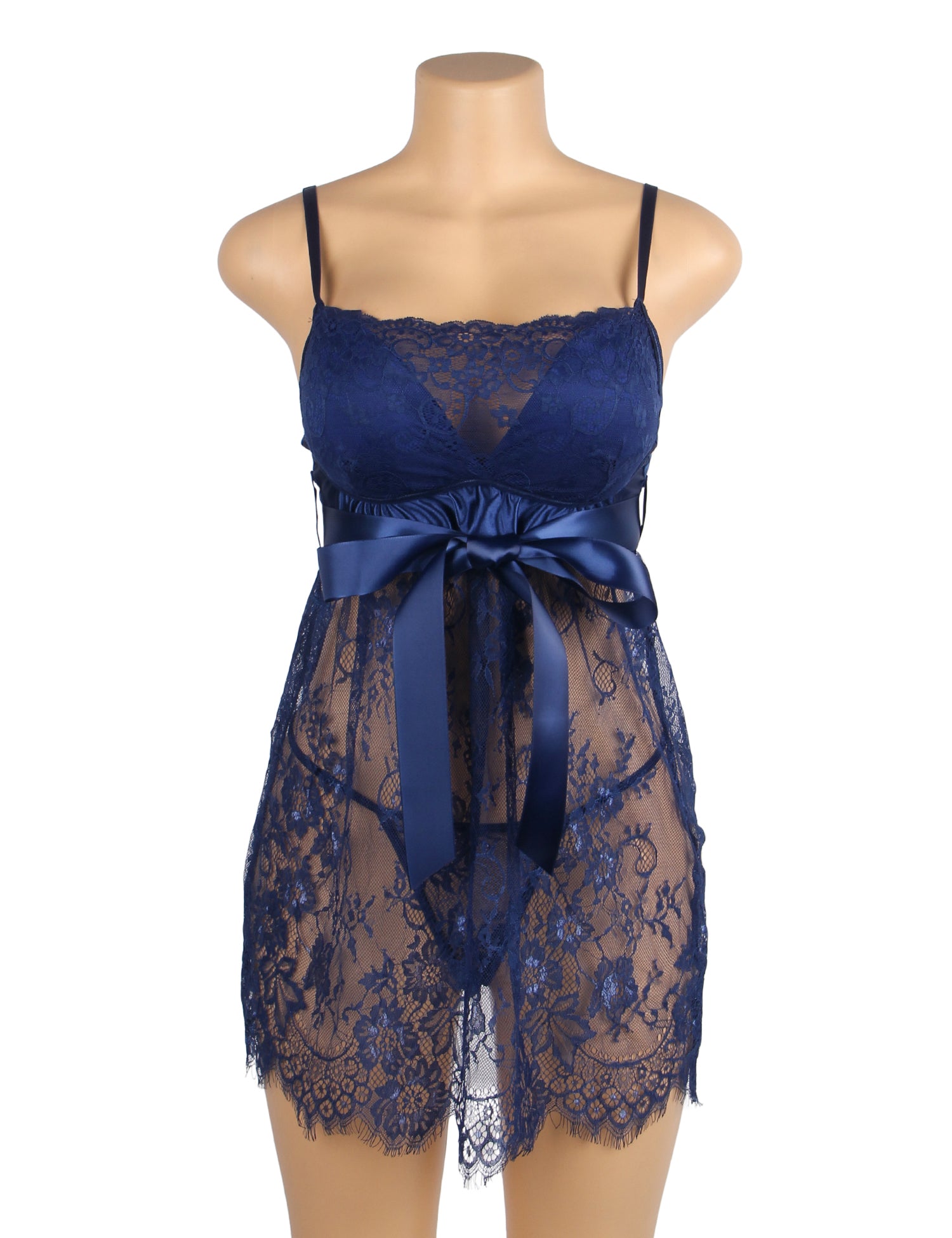 Blue Eyelash Lace Sexy Push Up Suspenders Nightdress