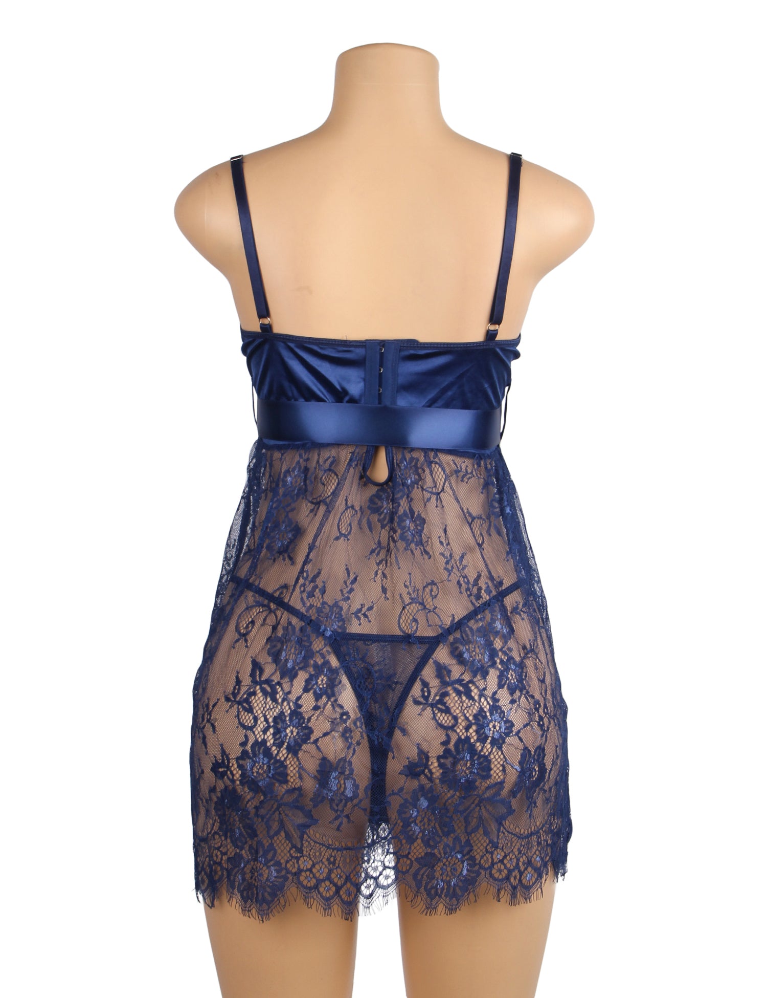 Blue Eyelash Lace Sexy Push Up Suspenders Nightdress
