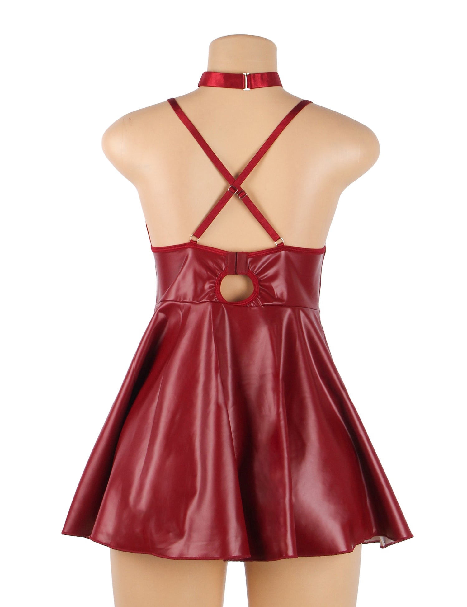 Burgundy PU leather Suspender Sexy Nightdress