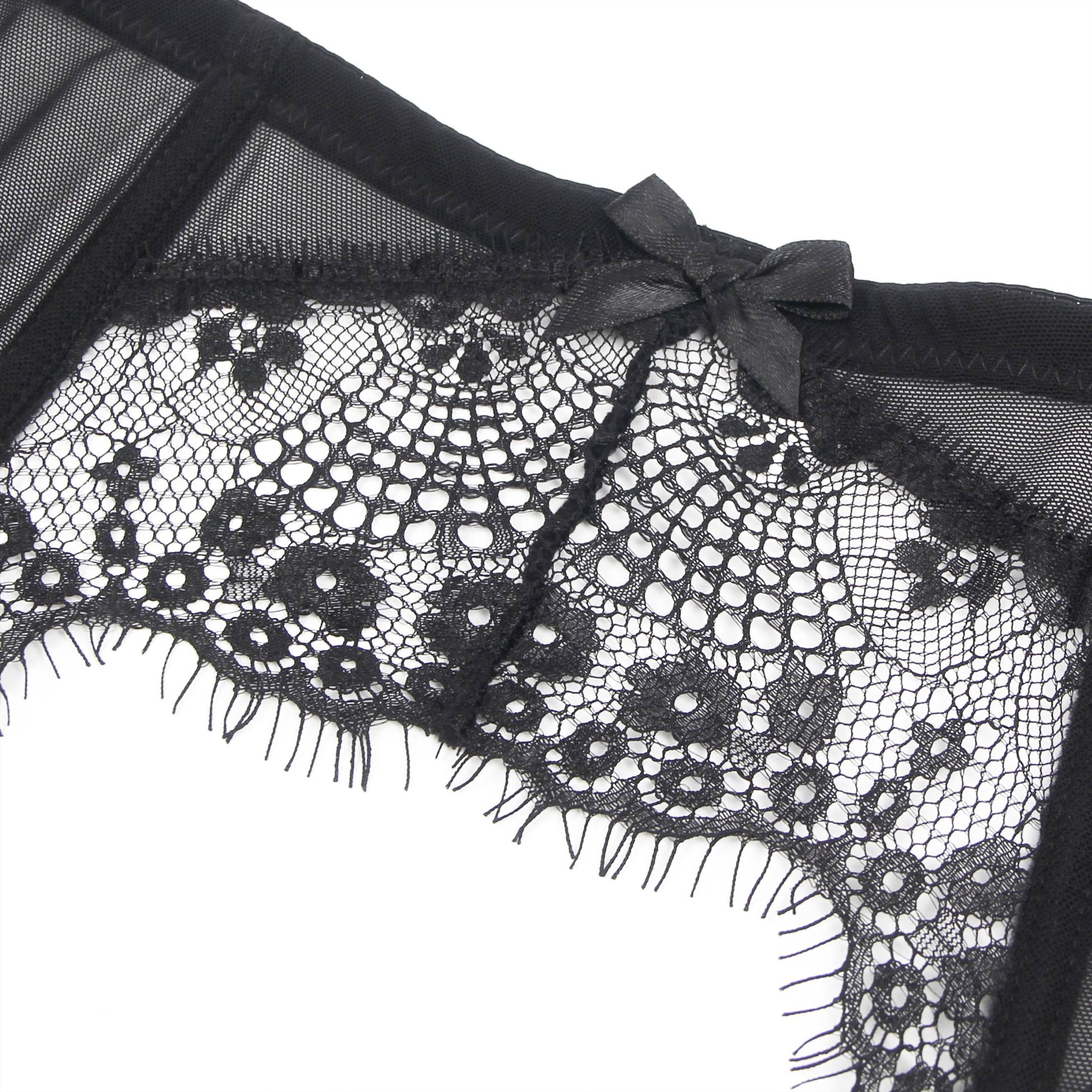 Black Sexy Eyelash Lace Metal Clips Garter Panty