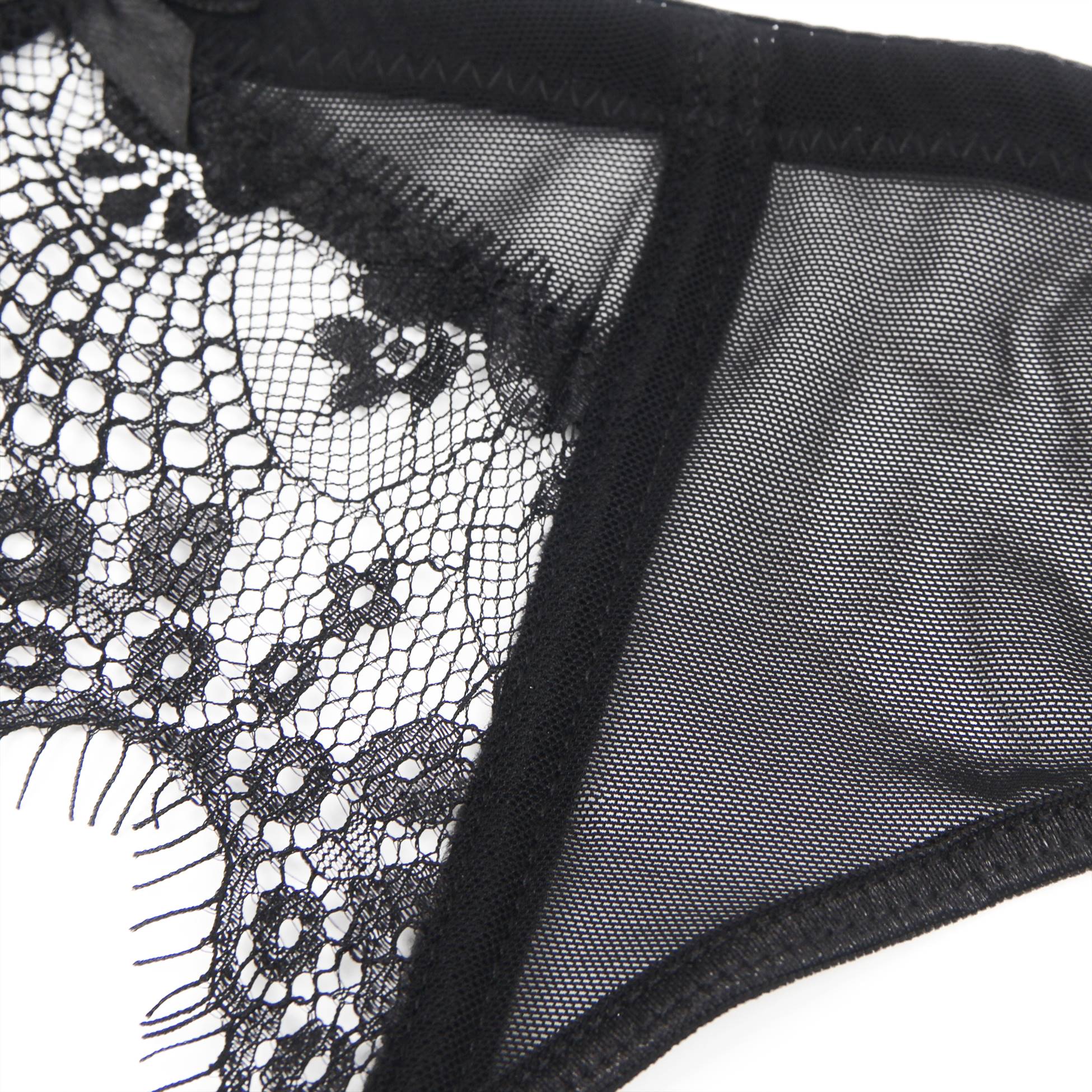 Black Sexy Eyelash Lace Metal Clips Garter Panty
