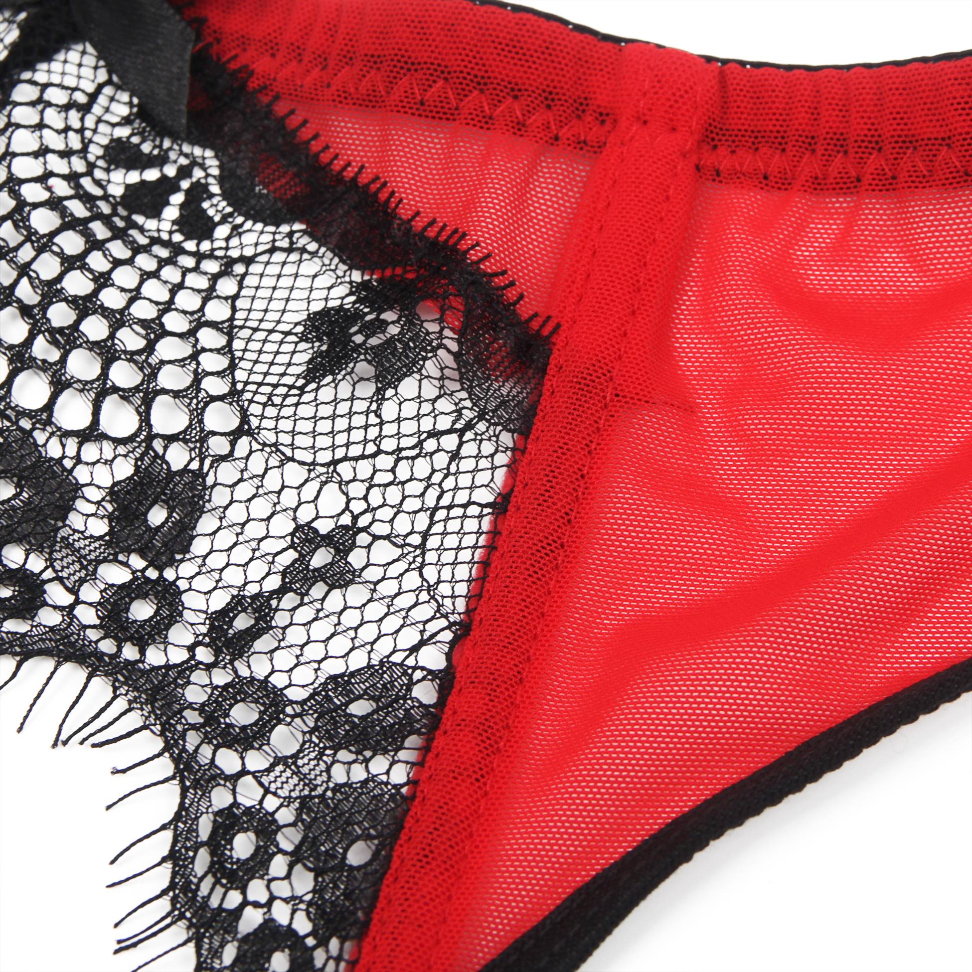 Red Sexy Eyelash Lace Metal Clips Garter Panty
