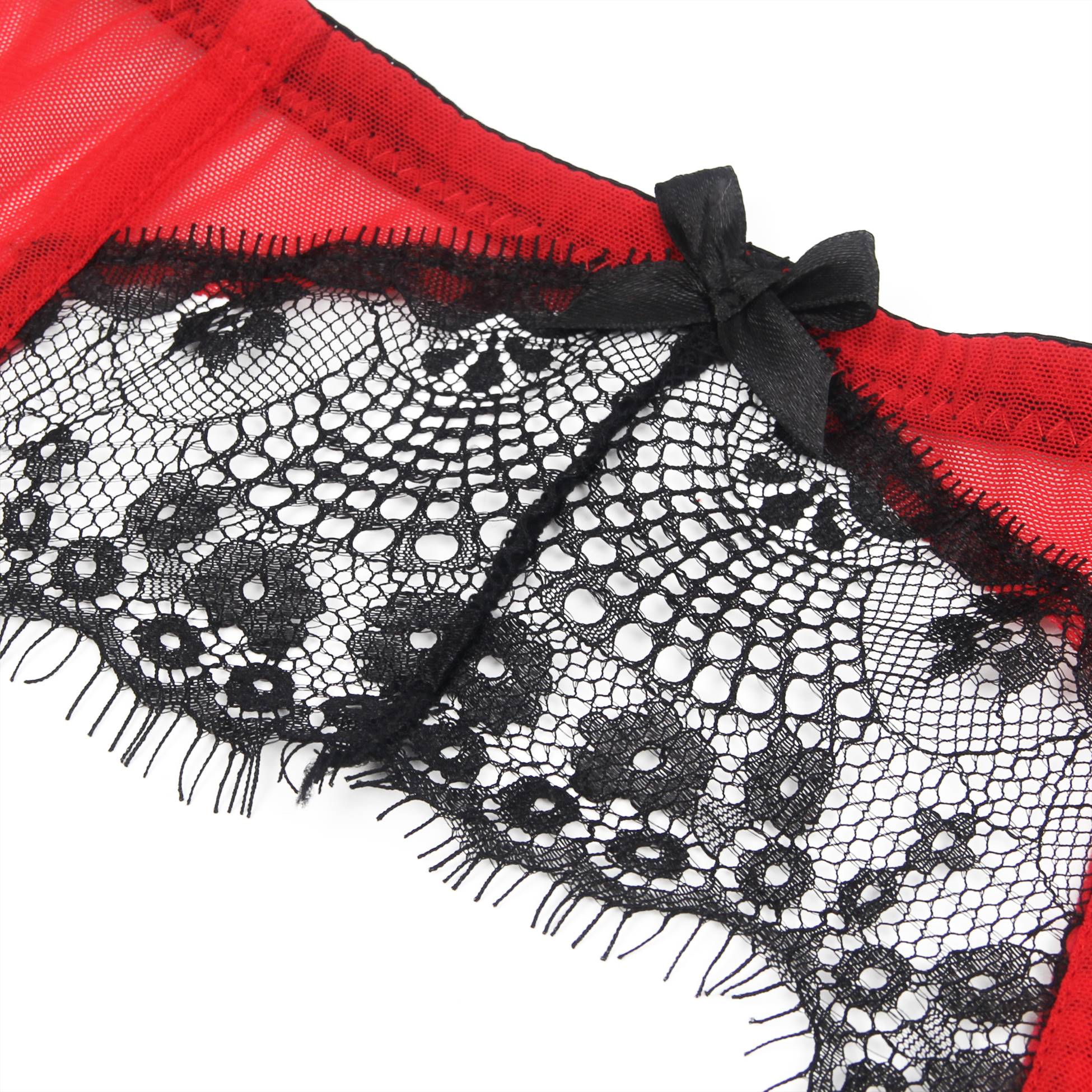 Red Sexy Eyelash Lace Metal Clips Garter Panty