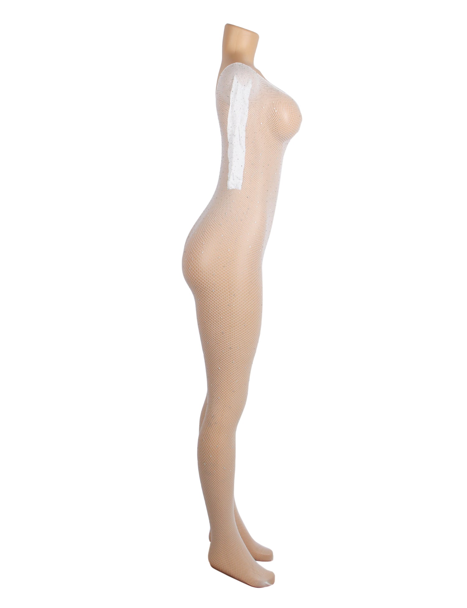 White Fishnet Diamonds Long Sleeve Bodystocking