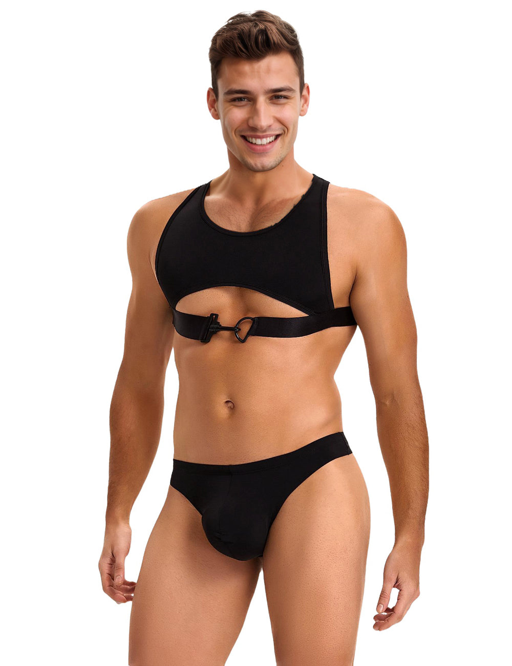 Black Ice Silk Harness Sexy Men Lingerie Set