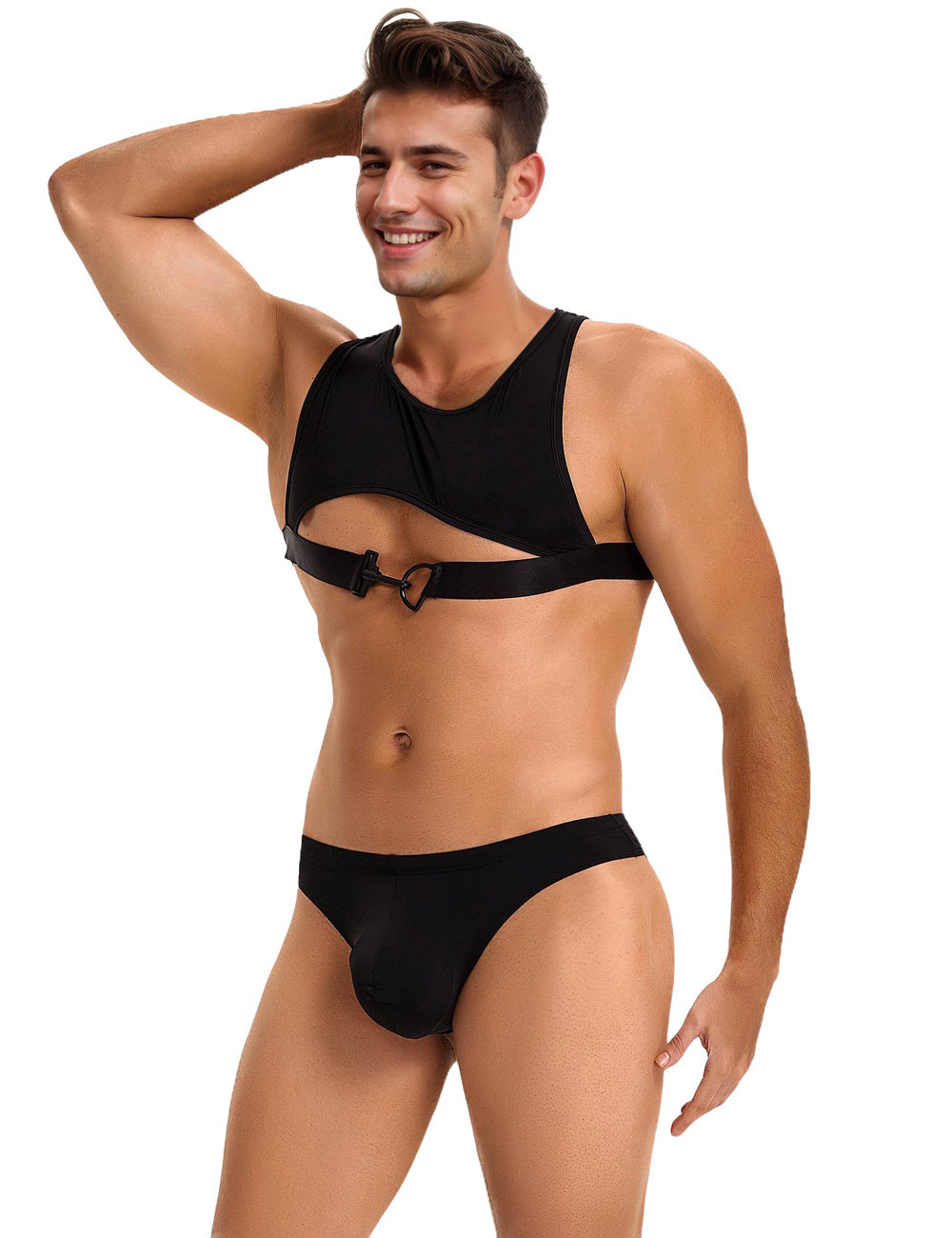 Black Ice Silk Harness Sexy Men Lingerie Set